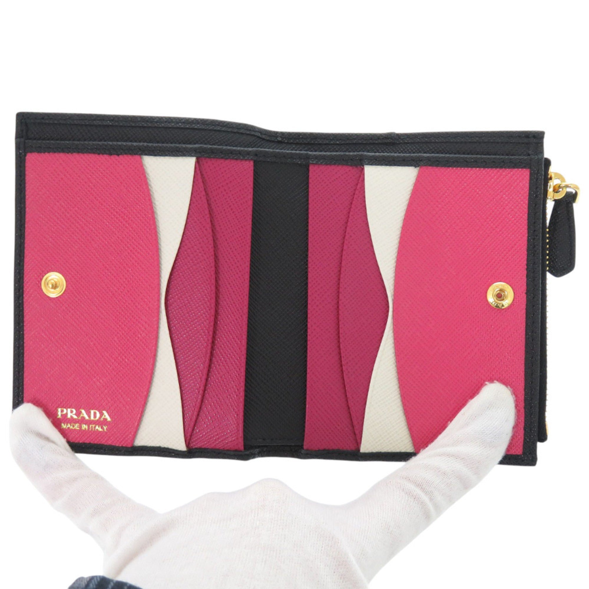 Prada Black Nero Pink Leather Wallet (Bi-Fold)