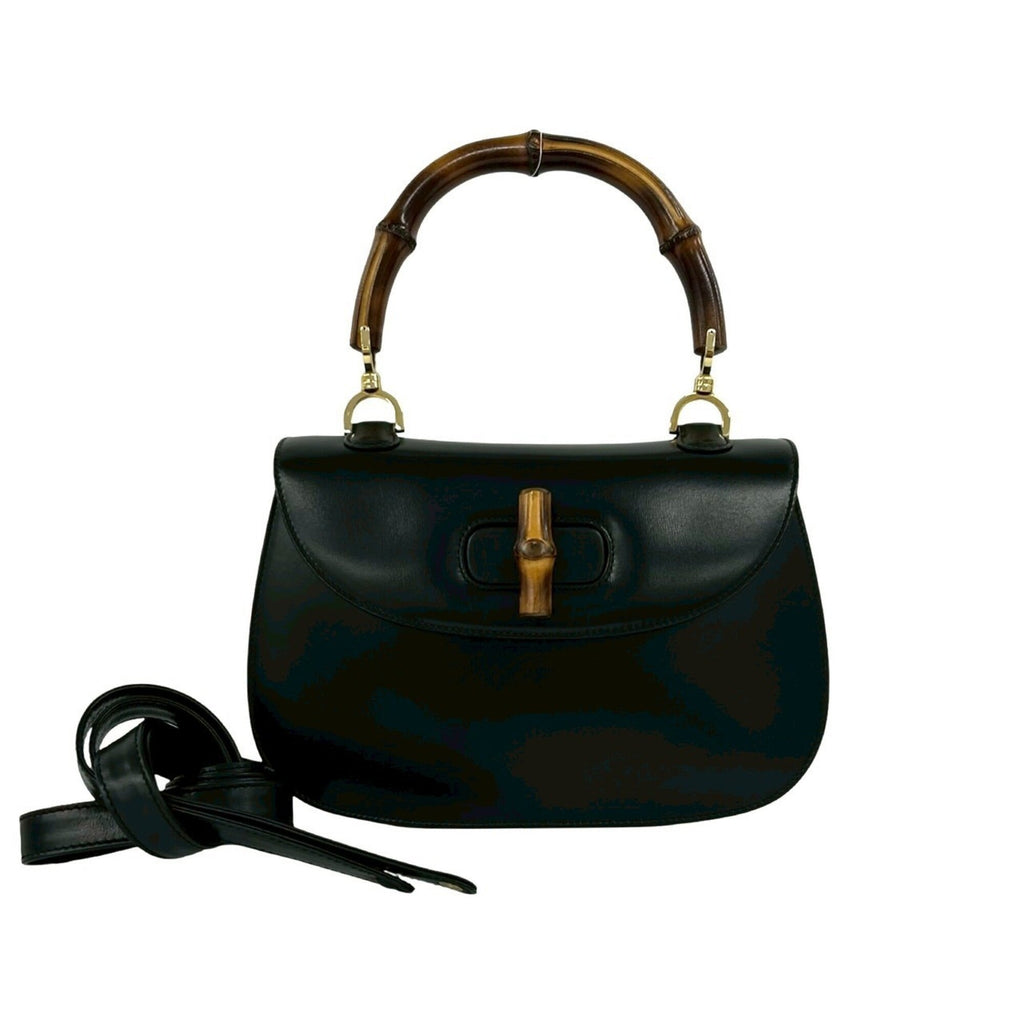 Gucci Black Leather Bamboo Handbag Shoulder Bag (Pre-Owned)