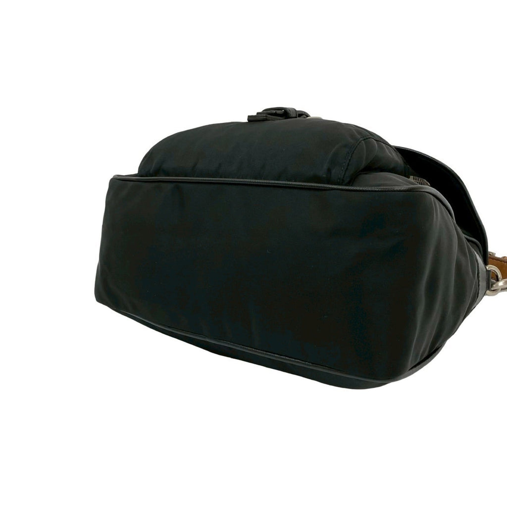 Prada Black Brown Leather Nylon Handbag Shoulder Bag