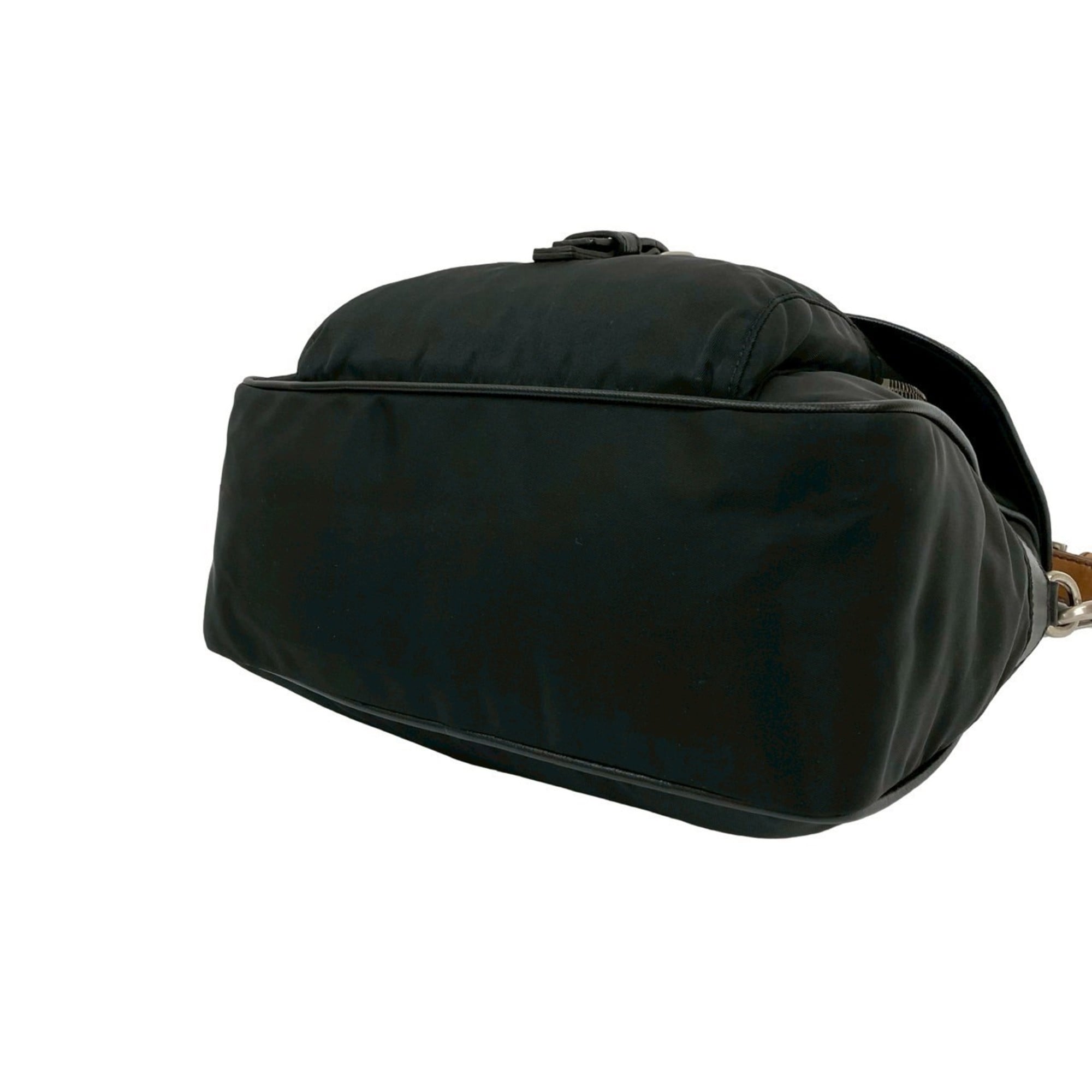 Prada Black Brown Leather Nylon Handbag Shoulder Bag