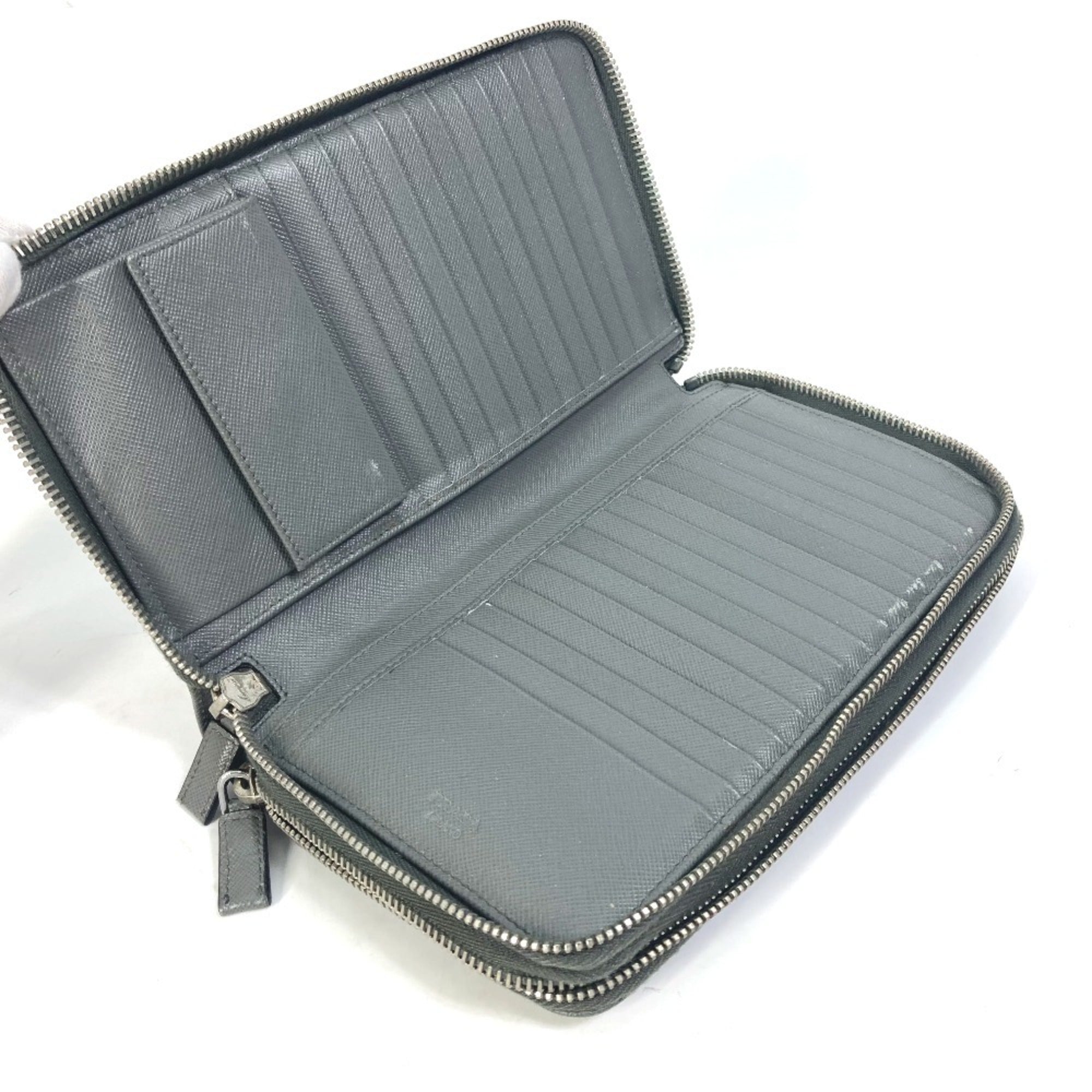 Prada Gray Saffiano Long Wallet (Bi-Fold)