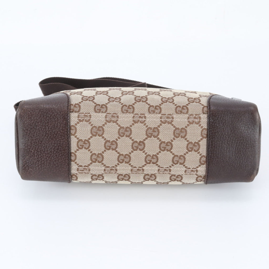 Gucci Beige Brown Leather Canvas Messenger Bag Shoulder Bag (Pre-Owned)