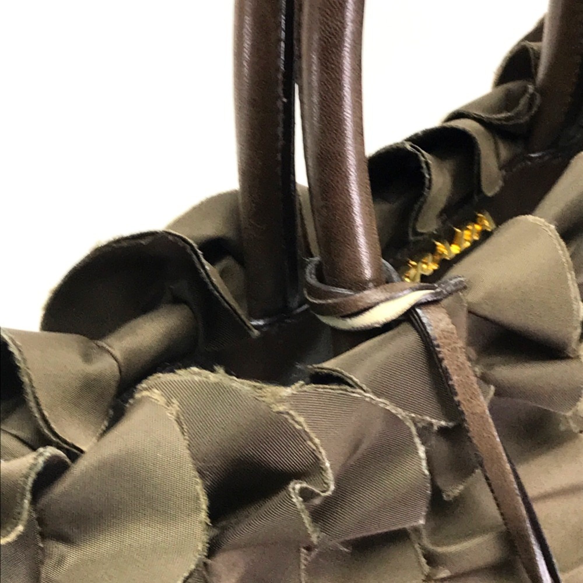 Prada Brown Nylon Canvas Leather Handbag Tote Bag