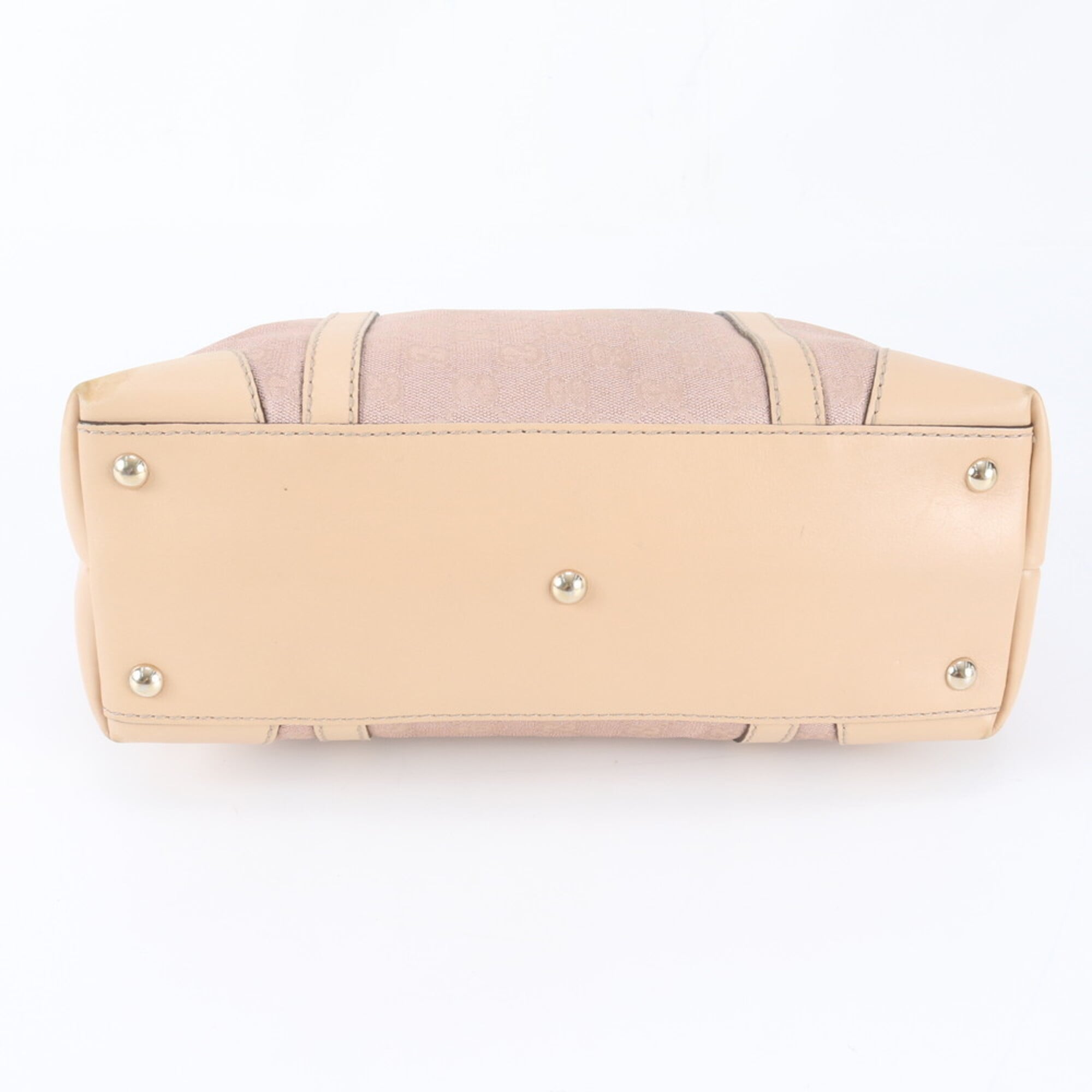 Gucci Beige Pink Gold Leather Canvas Handbag Shoulder Bag Tote Bag (Pre-Owned)