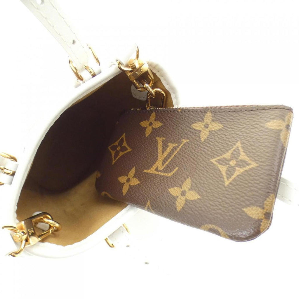 Louis Vuitton Blanc Marron Coated Canvas Leather Handbag