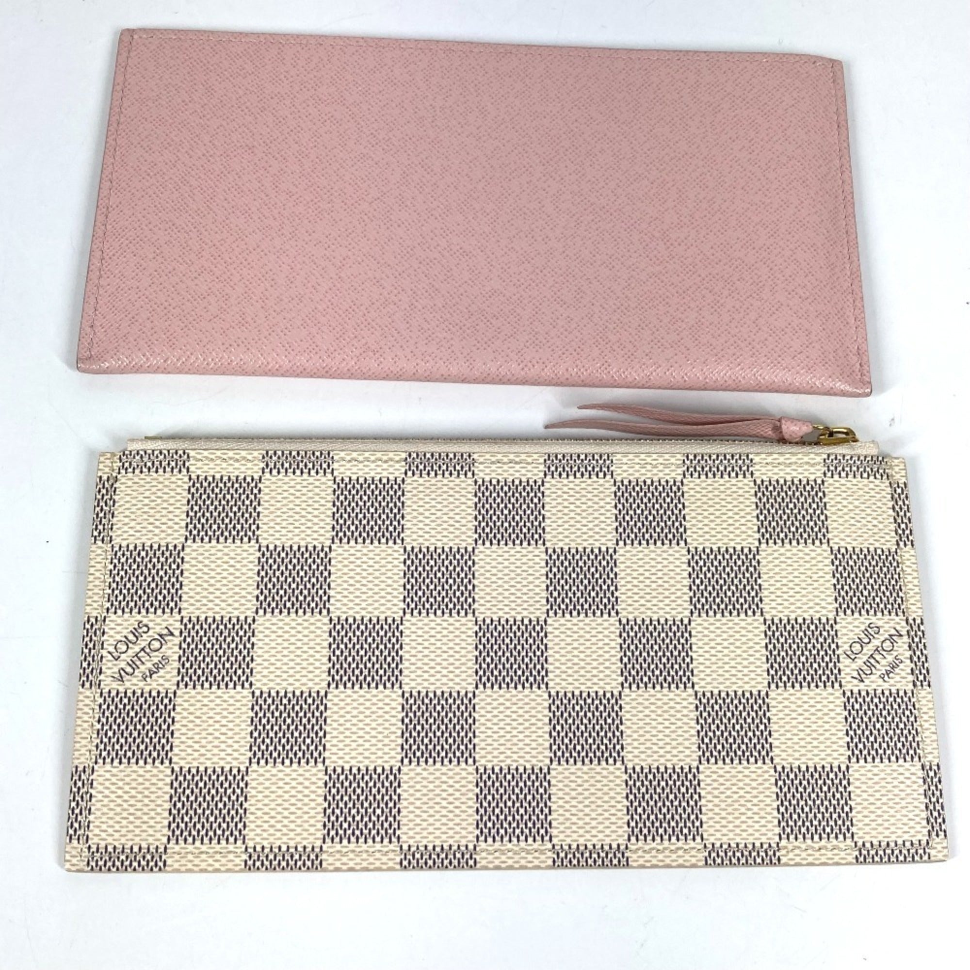 Louis Vuitton Pink Rose Ballerine White Damier Azur Chain/Shoulder Wallet