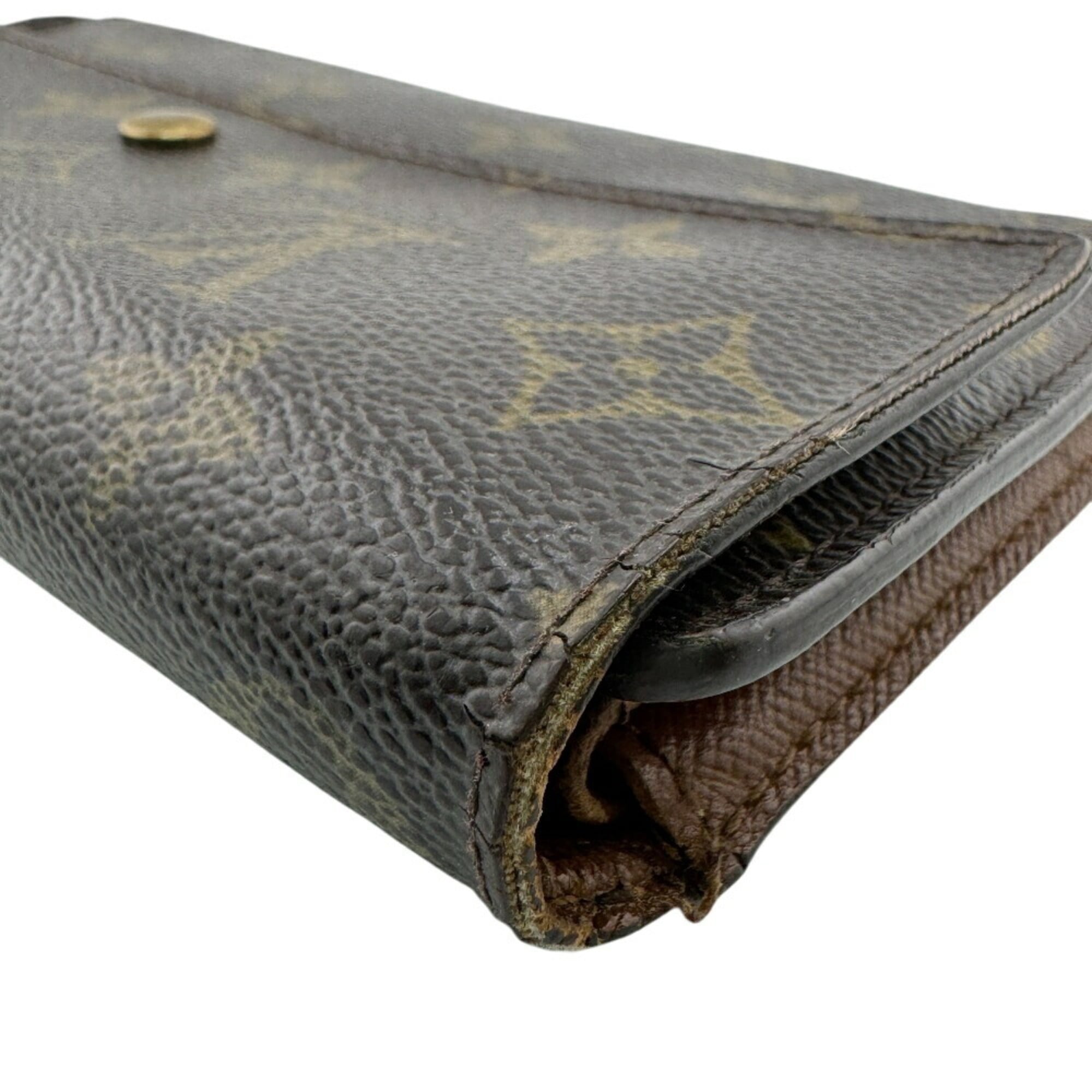Louis Vuitton Brown Leather Long Wallet (Tri-Fold)