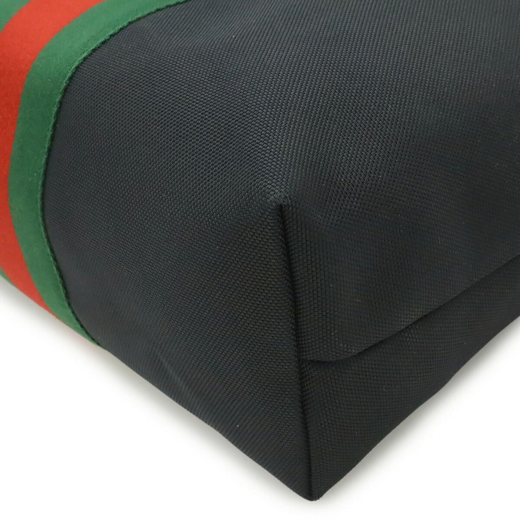 Gucci Sherry Line Black Green Red Color Nylon Canvas Leather Shoulder Bag Tote Bag (Pre-Owned)
