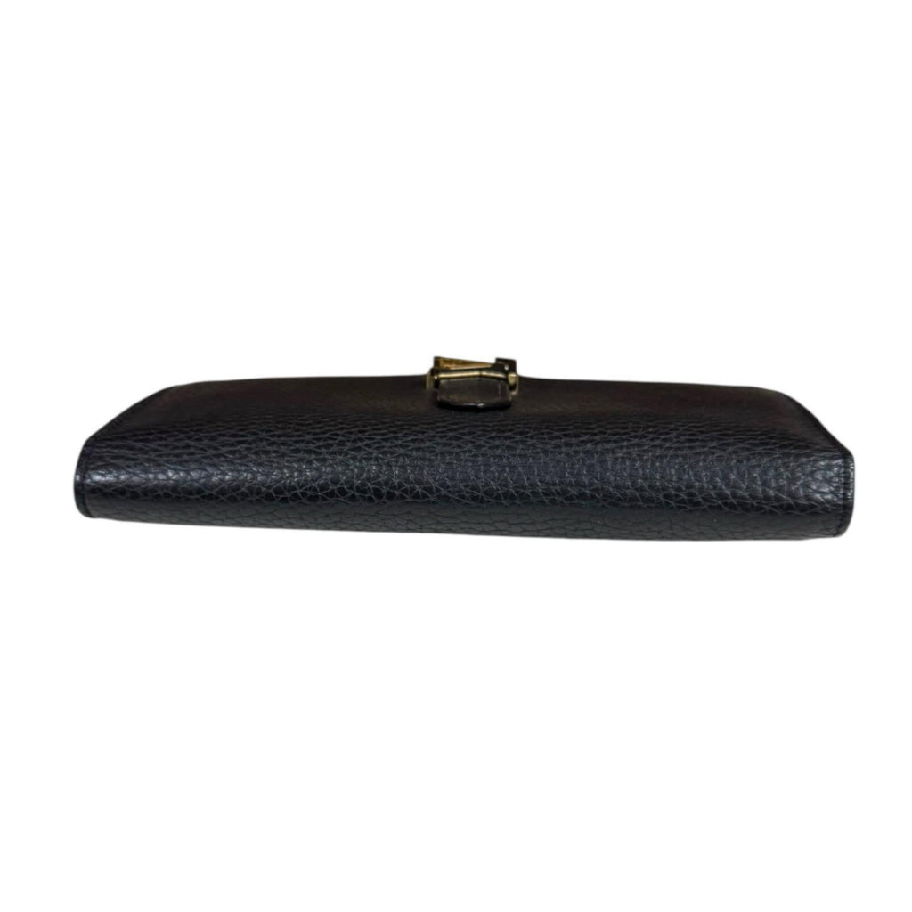 Louis Vuitton Black Noir Leather Long Wallet (Tri-Fold)