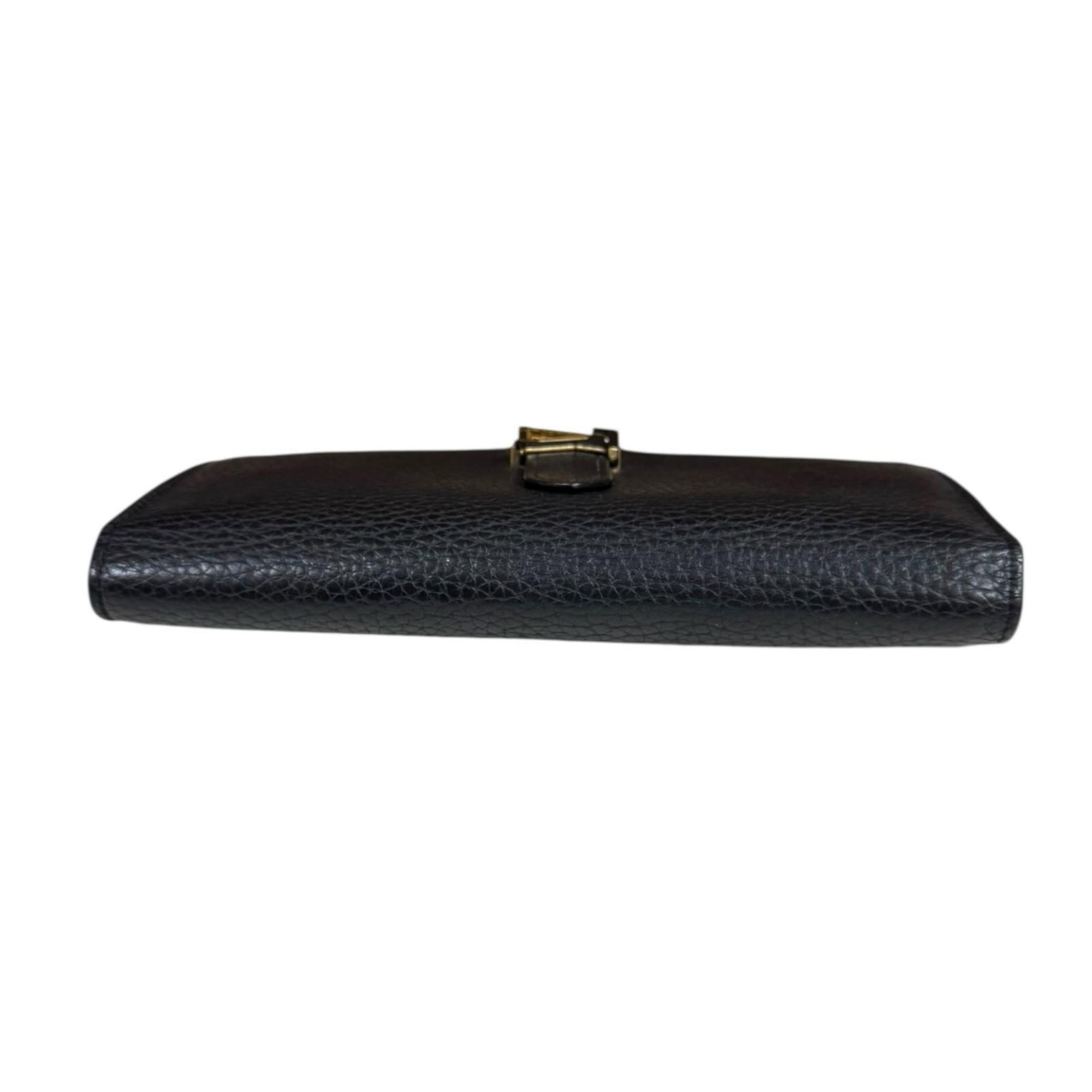 Louis Vuitton Black Noir Leather Long Wallet (Tri-Fold)