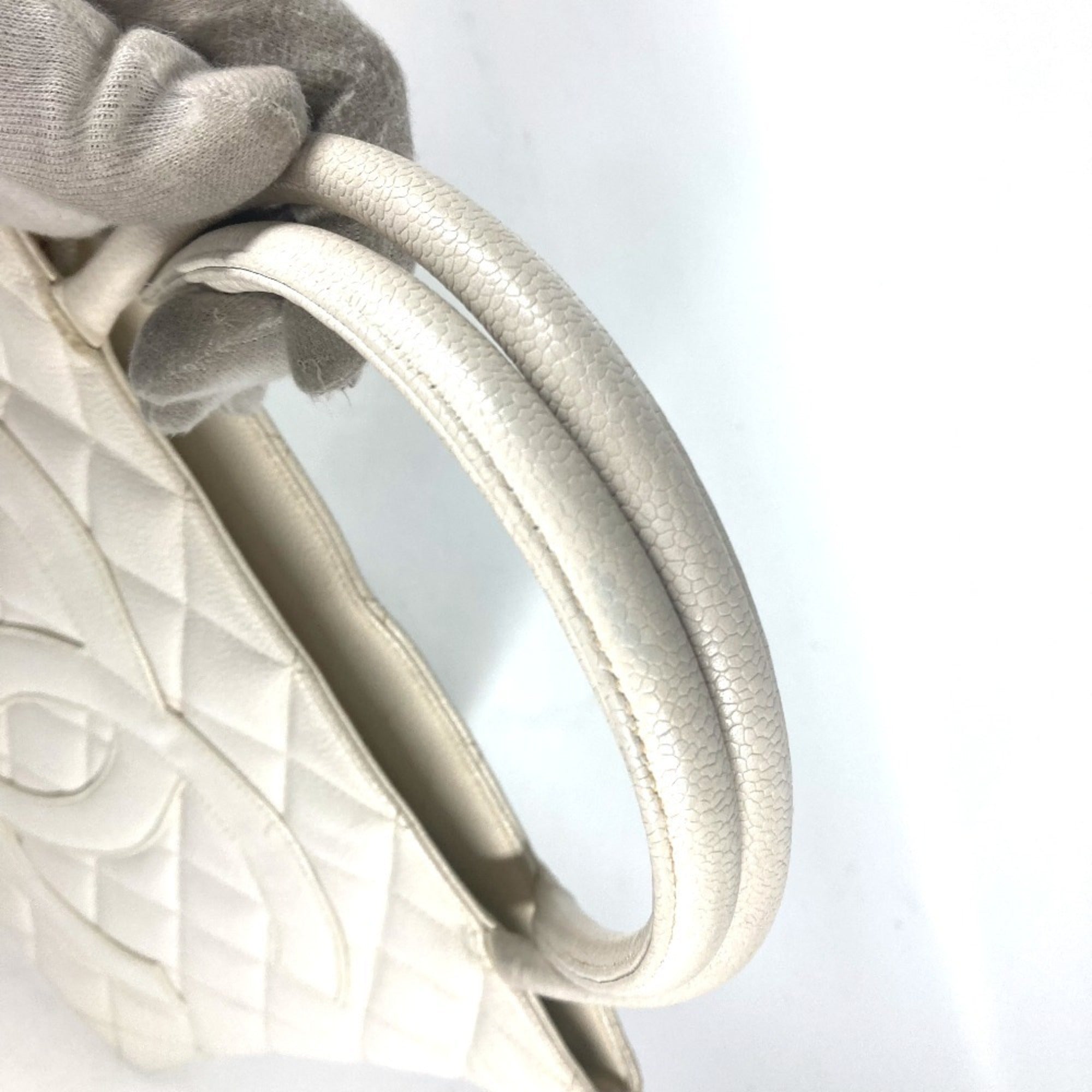 Chanel White Caviar Leather Shoulder Bag Tote Bag