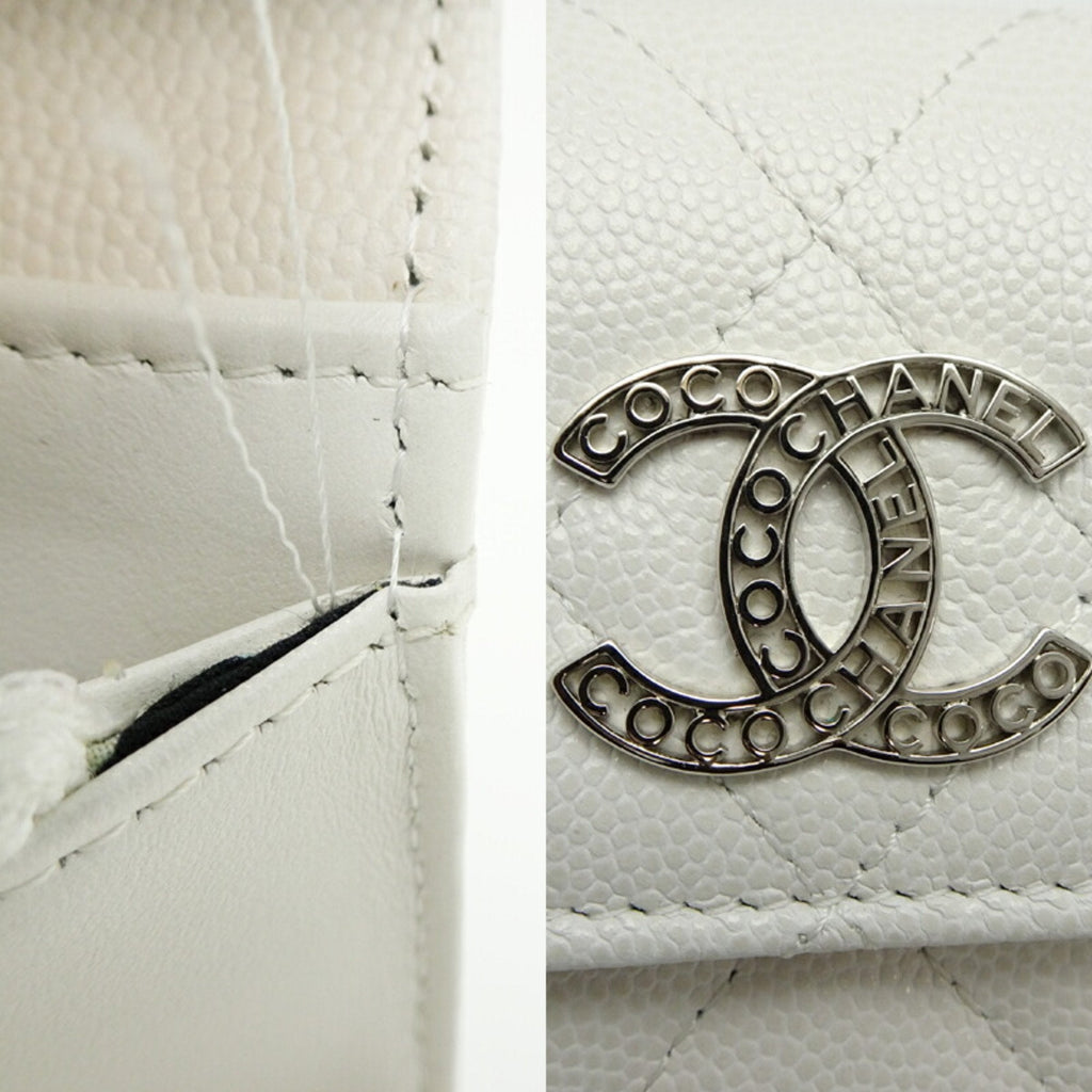 Chanel White Grained Calfskin Wallet (Tri-Fold)