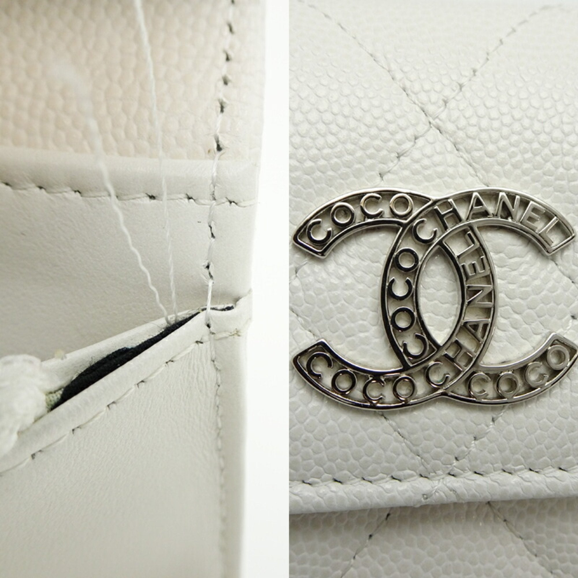 Chanel White Grained Calfskin Wallet (Tri-Fold)