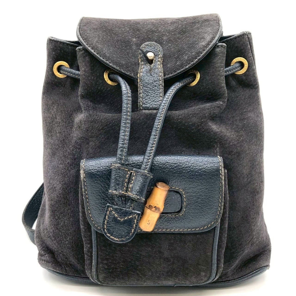 Gucci Navy Bamboo Suede Backpack (Pre-Owned)
