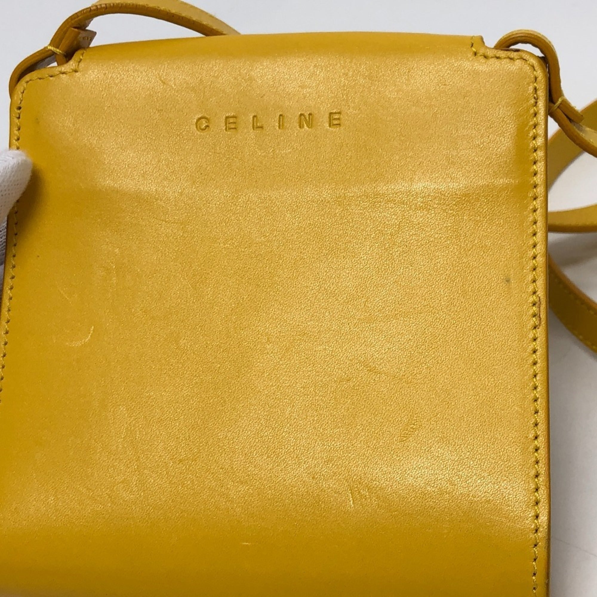 Celine Beige Yellow Leather Canvas Pochette Shoulder Bag