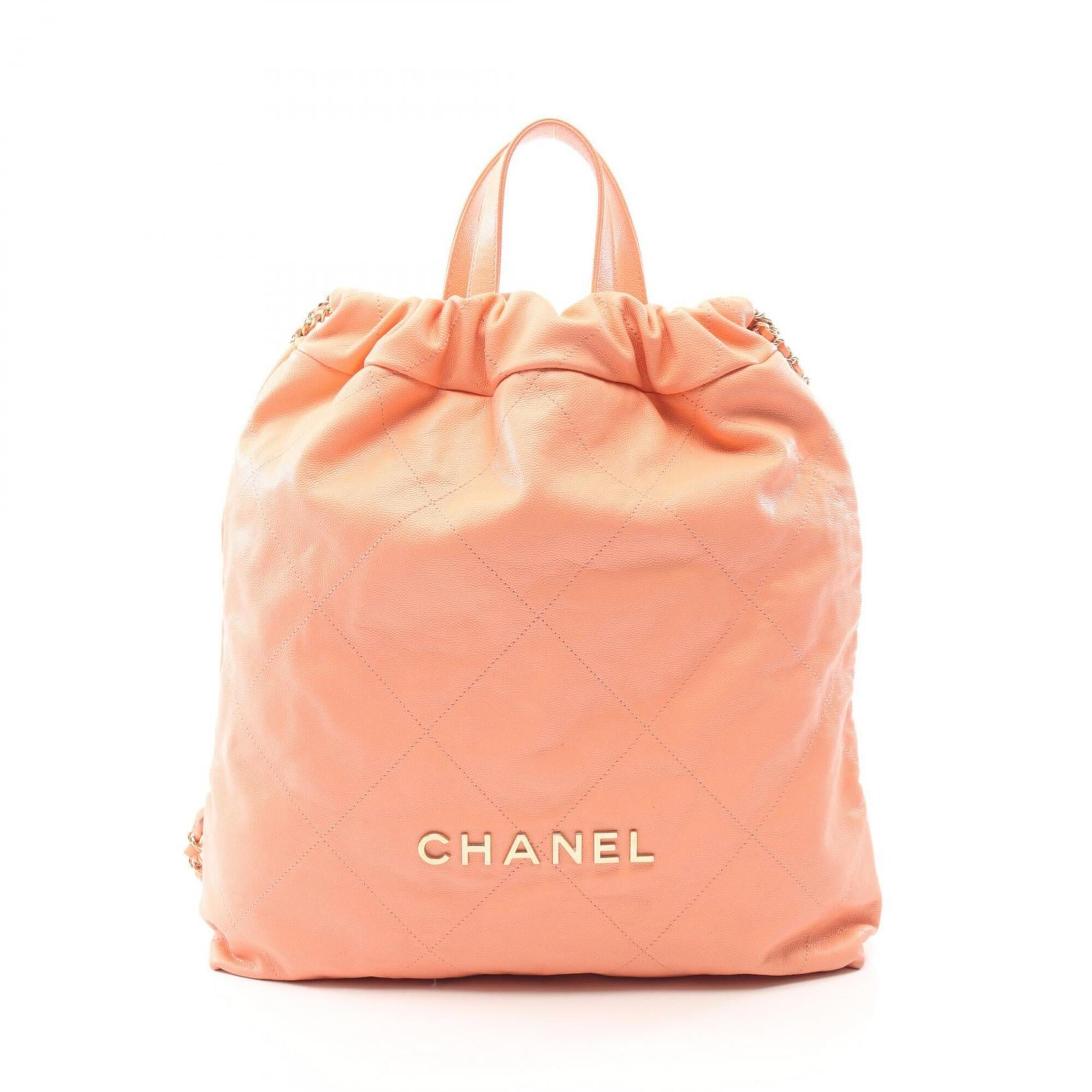 Chanel Orange Grained Calfskin Backpack Handbag