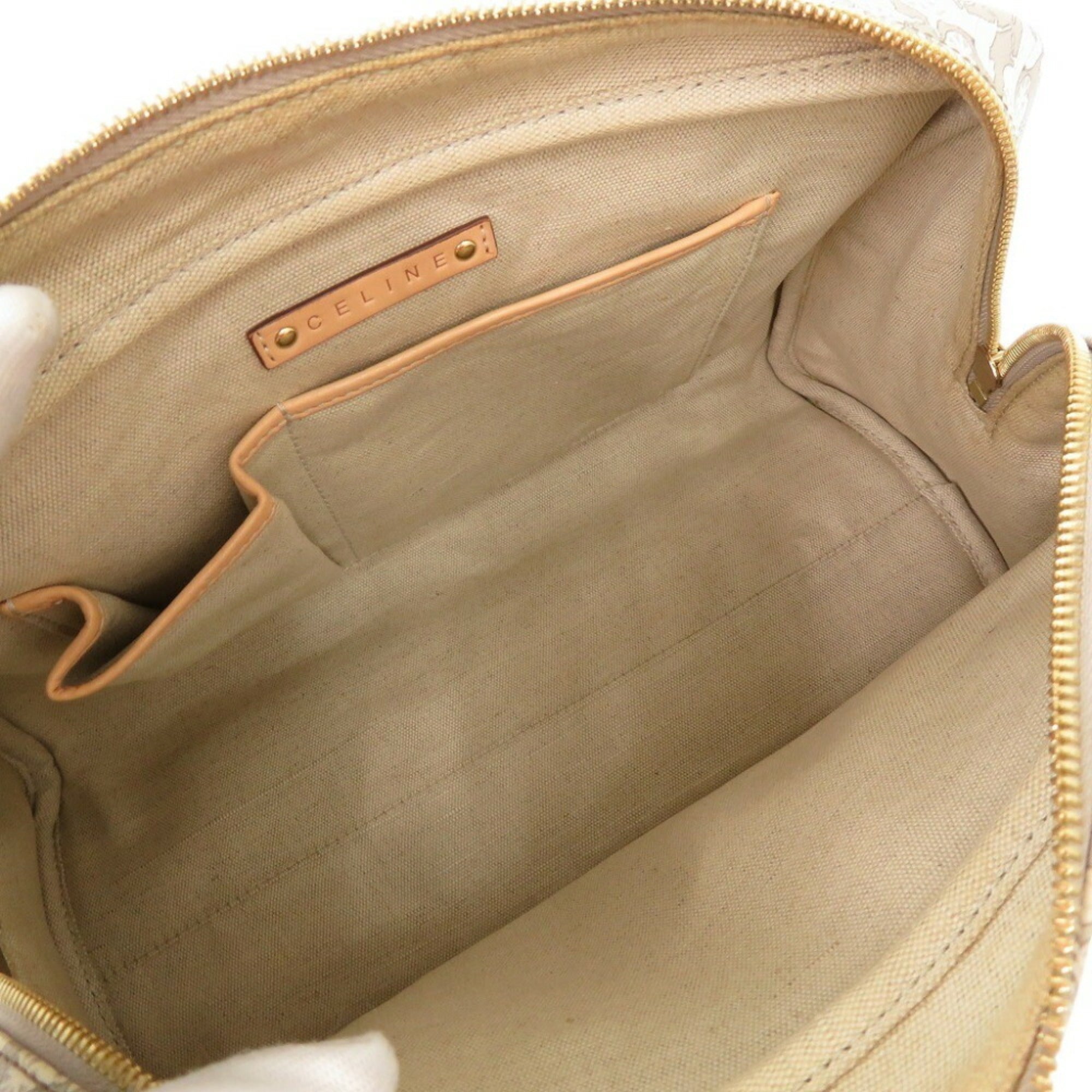 Celine Beige Gray White Pvc Leather Boston Bag Handbag