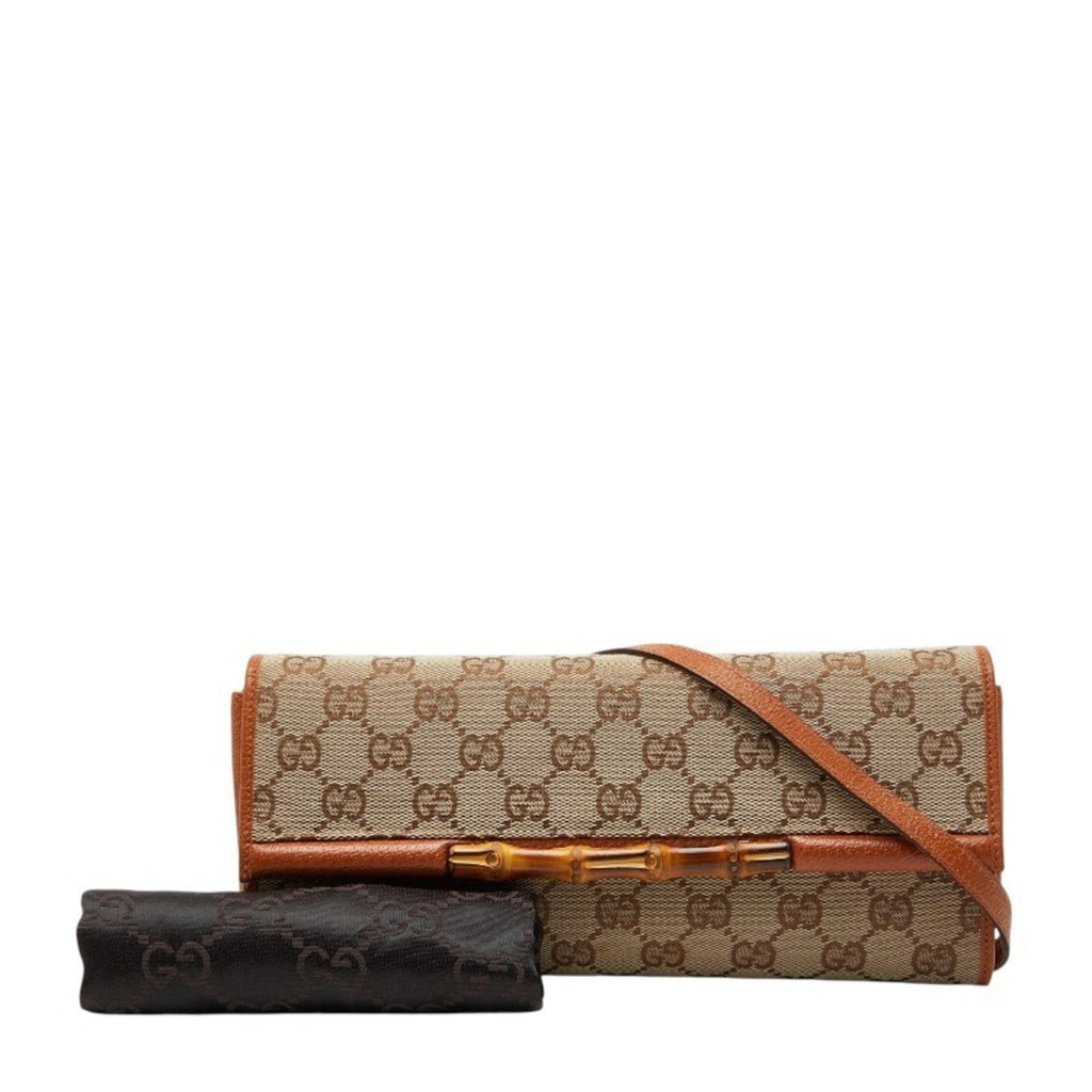Gucci Beige Brown Gg Canvas Leather Shoulder Bag (Pre-Owned)