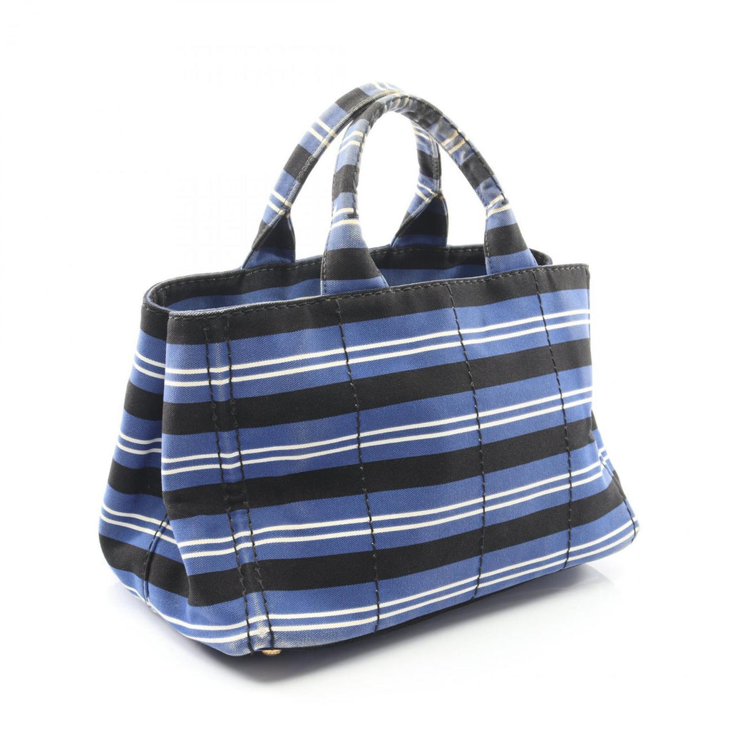 Prada Black Blue White Canvas Tote Bag