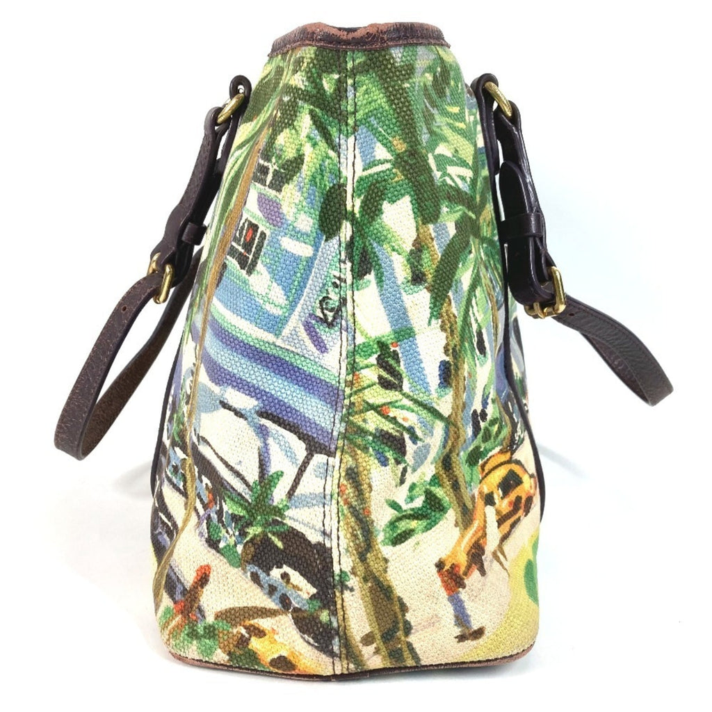 Louis Vuitton Green Leather Canvas Shoulder Bag Tote Bag