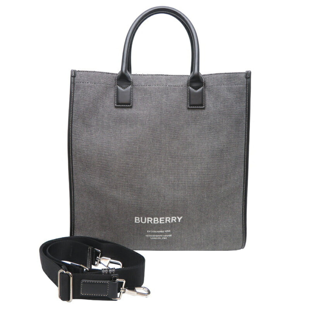Burberry Gray Canvas Leather Tote Bag