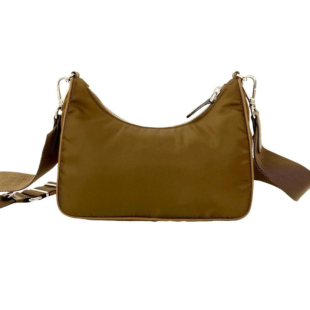 Prada Brown Nylon Leather Pochette Pouch Shoulder Bag