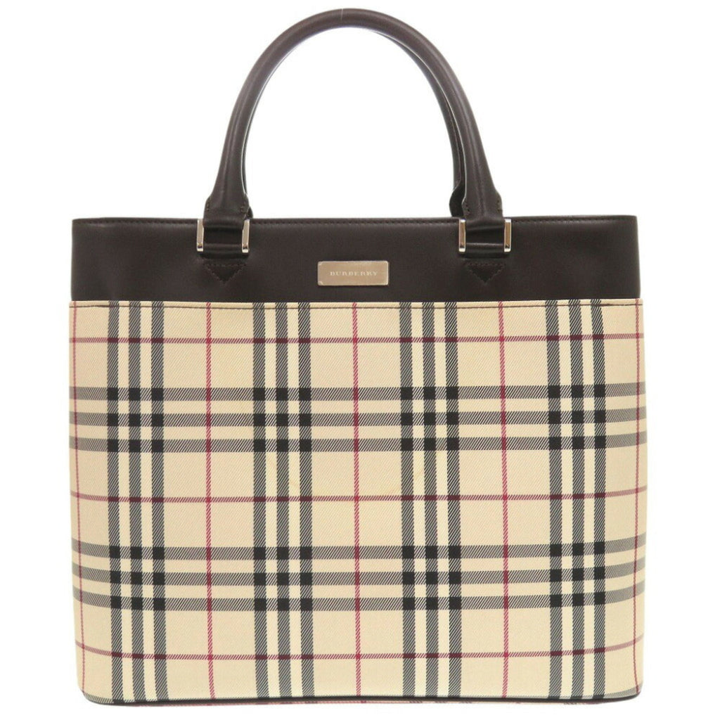 Burberry Beige Dark Brown Canvas Handbag