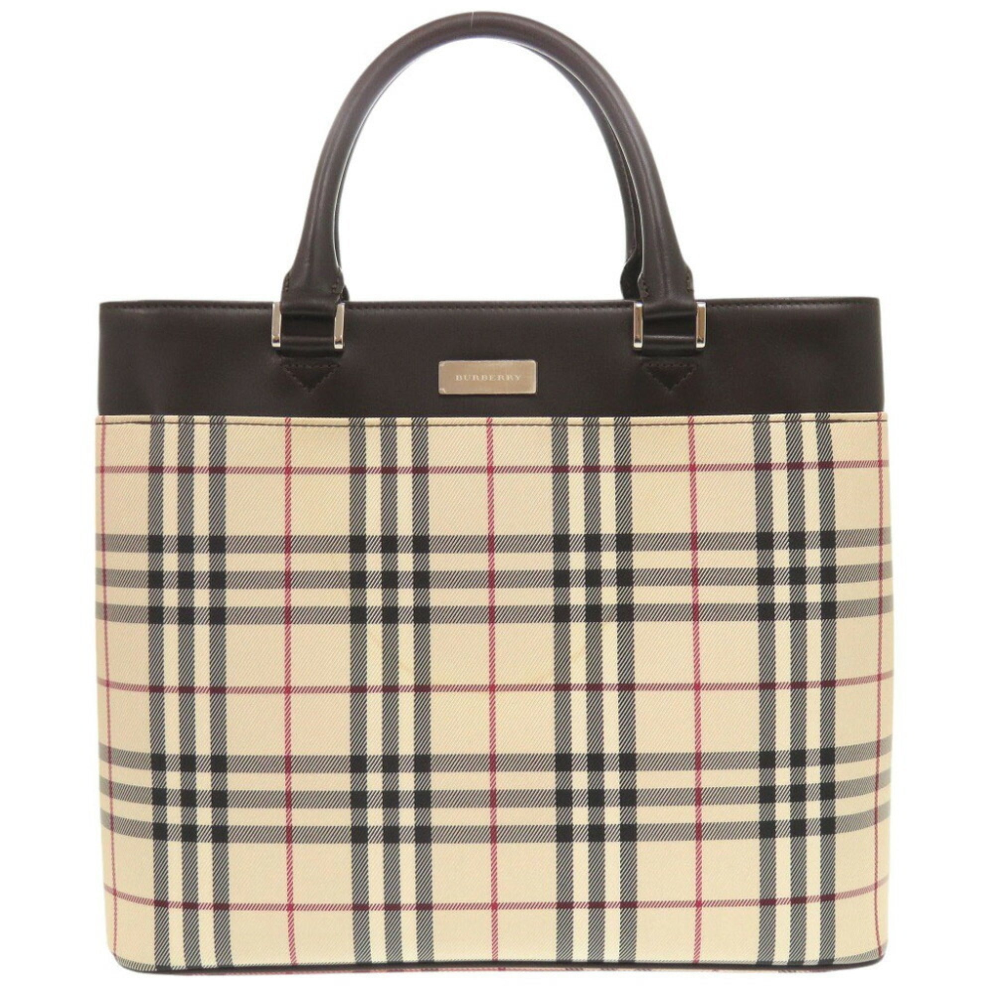 Burberry Beige Dark Brown Canvas Handbag