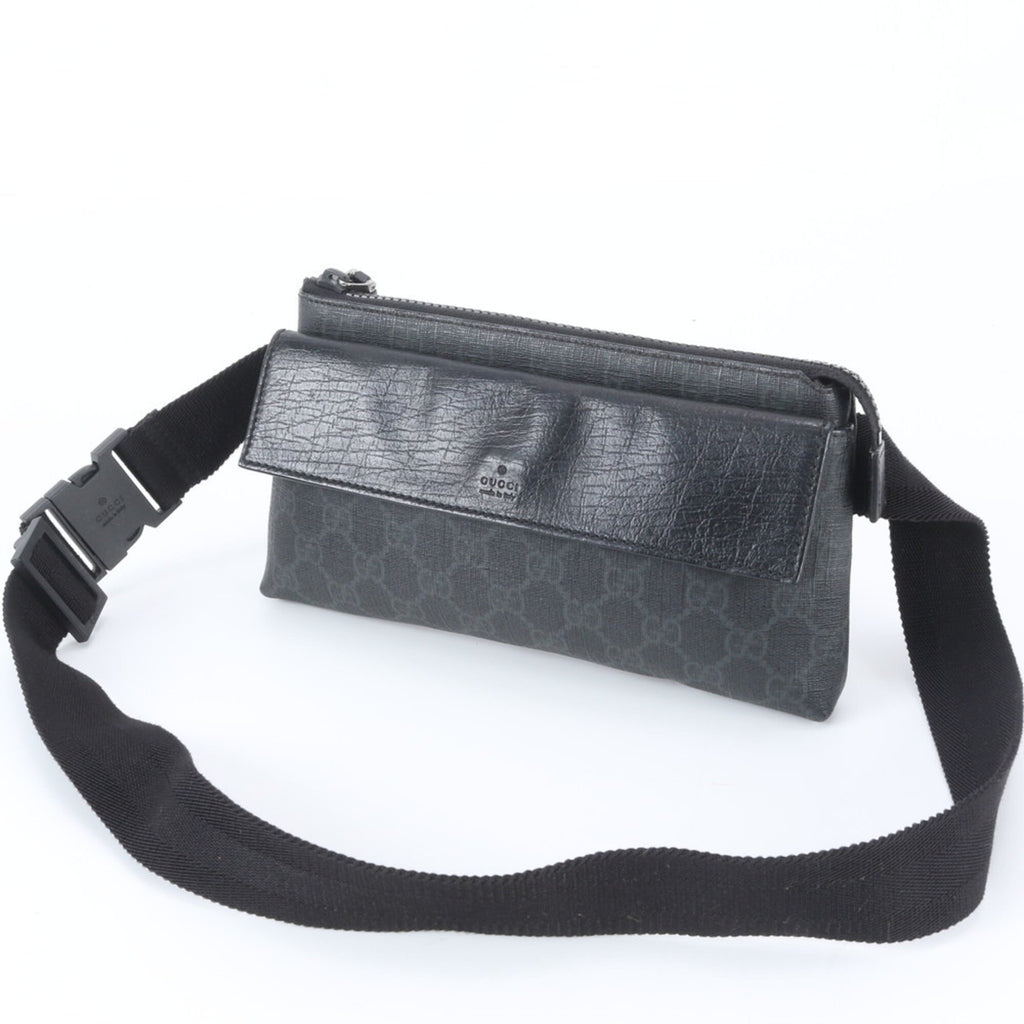 Gucci Black Leather Coated Canvas Fanny Pack Pouch Sling Bag (Pre-Owned)