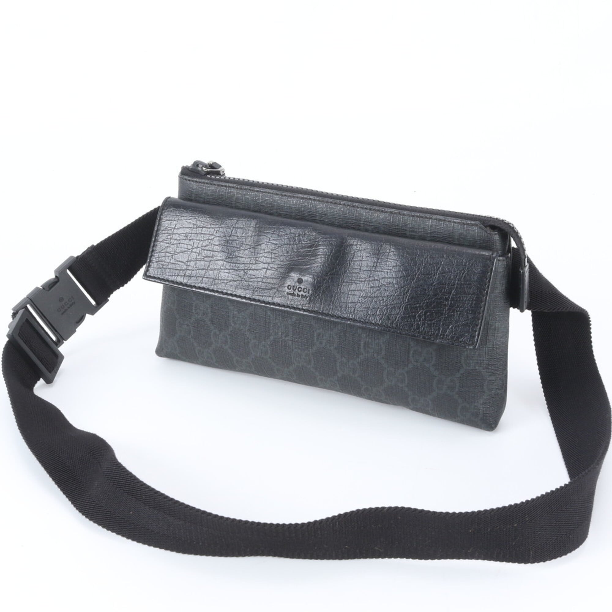 Gucci Black Leather Coated Canvas Fanny Pack Pouch Sling Bag (Pre-Owned)