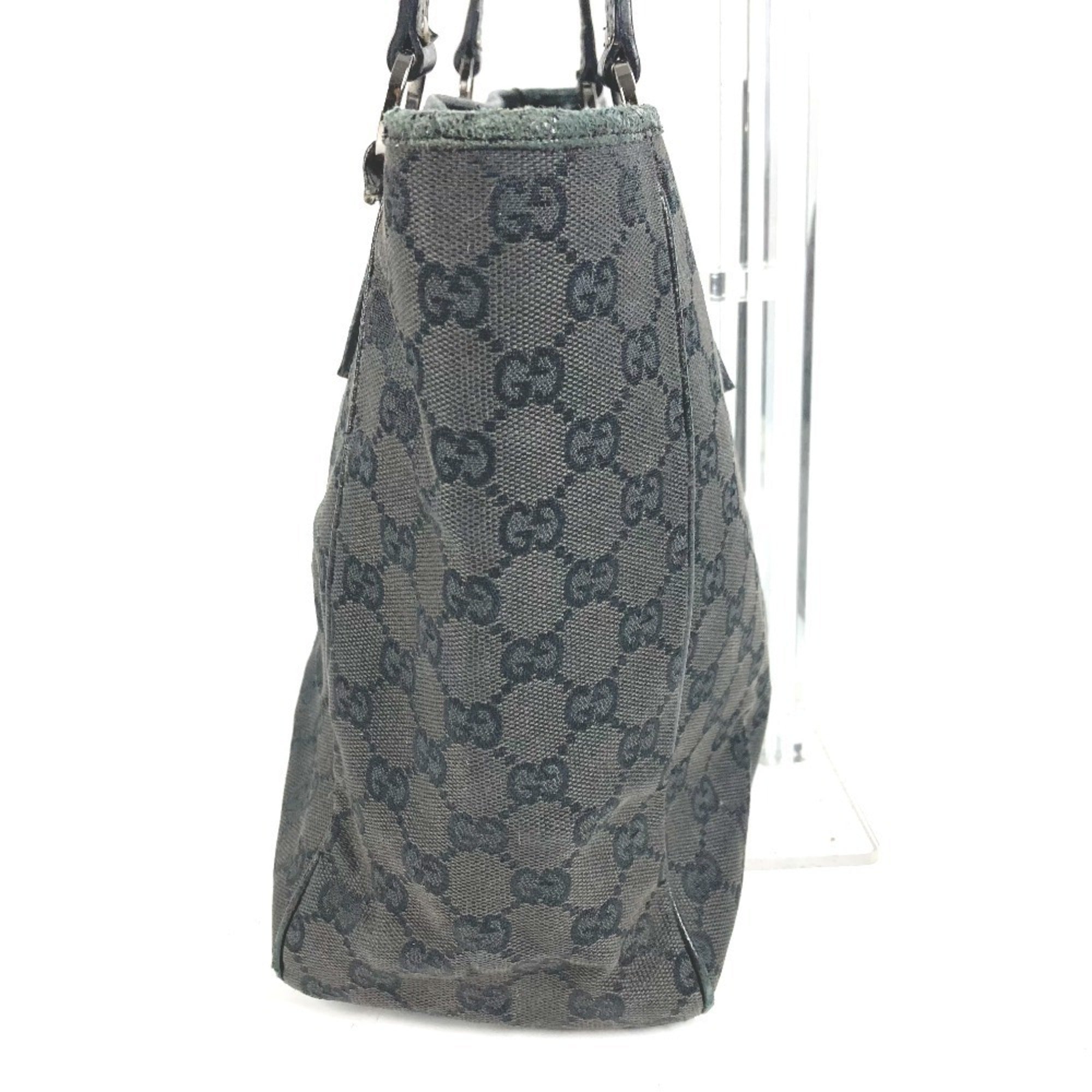 Gucci Black Gray Gg Canvas Leather Shoulder Bag Tote Bag (Pre-Owned)