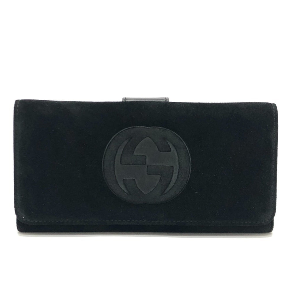Gucci Black Suede Leather Long Wallet (Bi-Fold) (Pre-Owned)