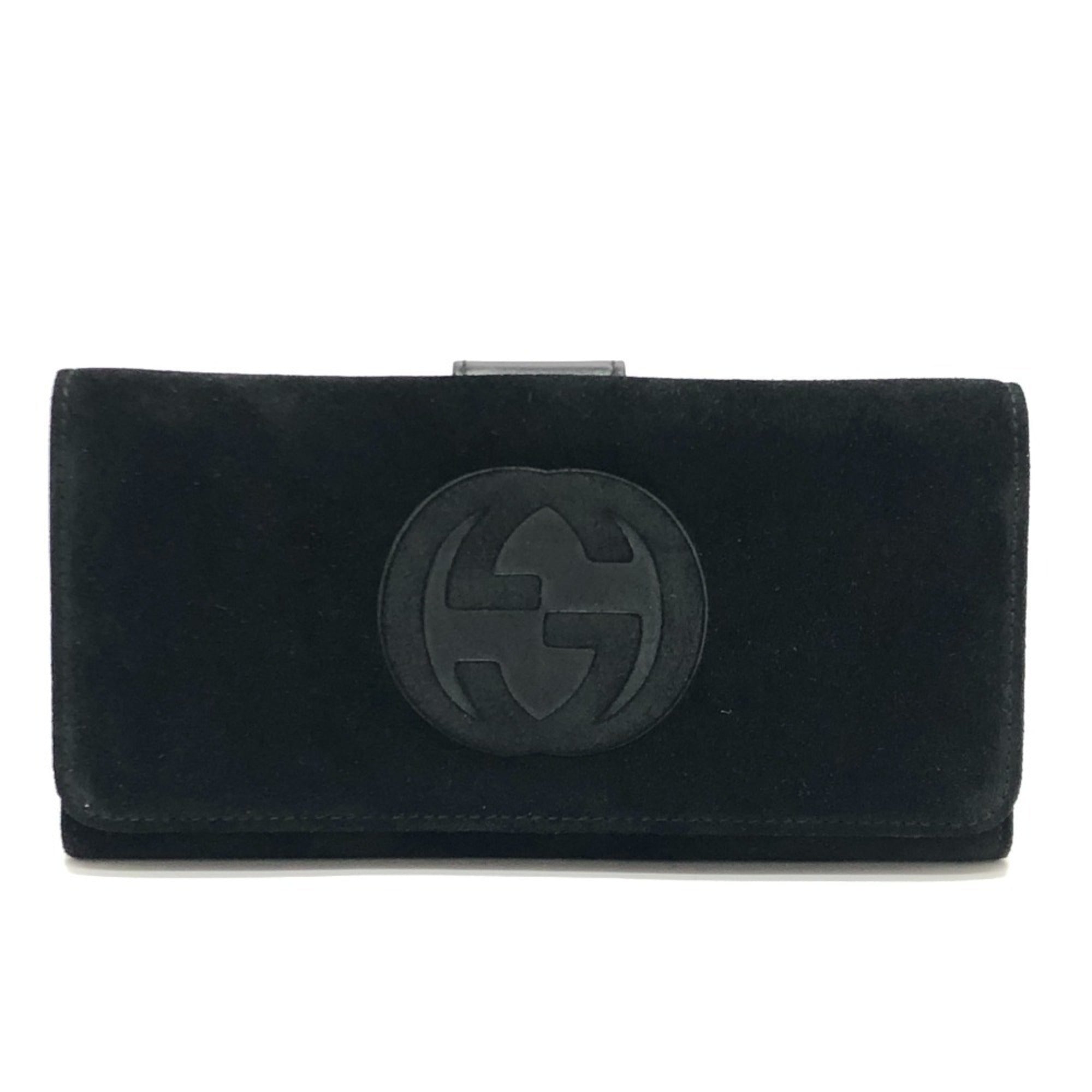 Gucci Black Suede Leather Long Wallet (Bi-Fold) (Pre-Owned)