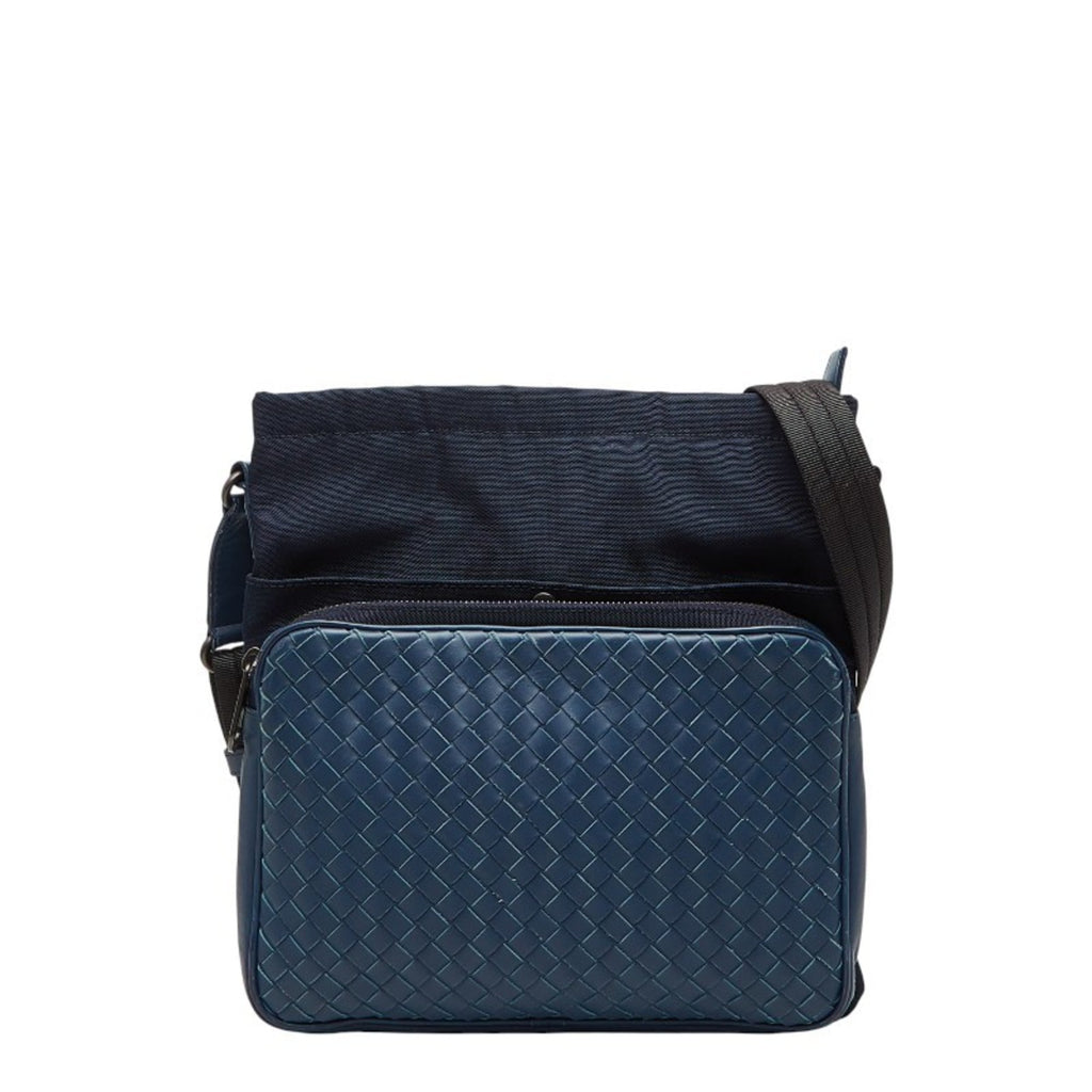 Bottega Veneta Blue Navy Leather Nylon Shoulder Bag