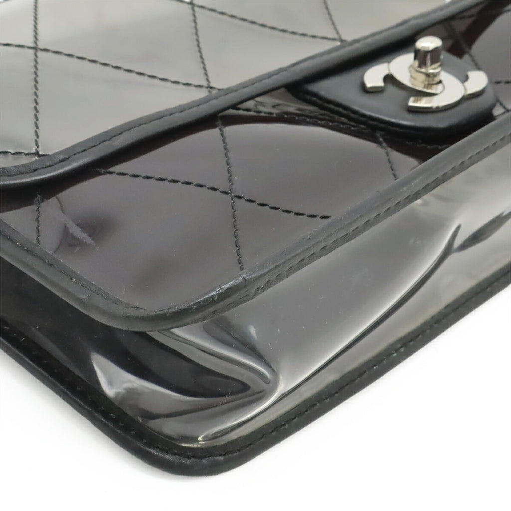 Chanel Matelasse Clear Black Vinyl Leather Handbag Shoulder Bag