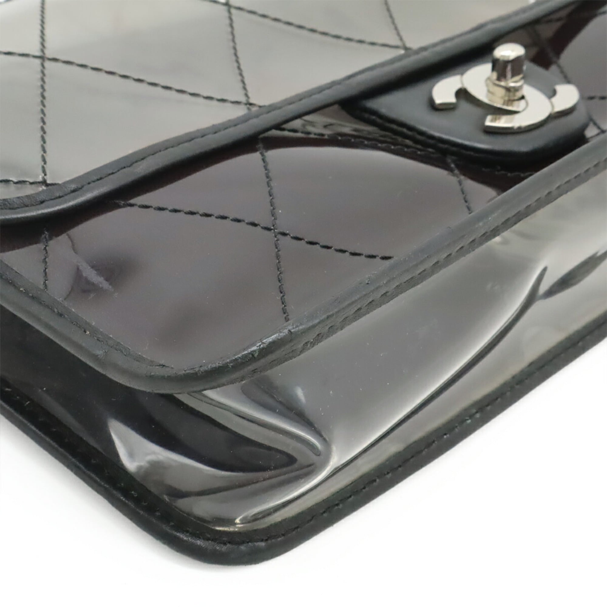 Chanel Matelasse Clear Black Vinyl Leather Handbag Shoulder Bag