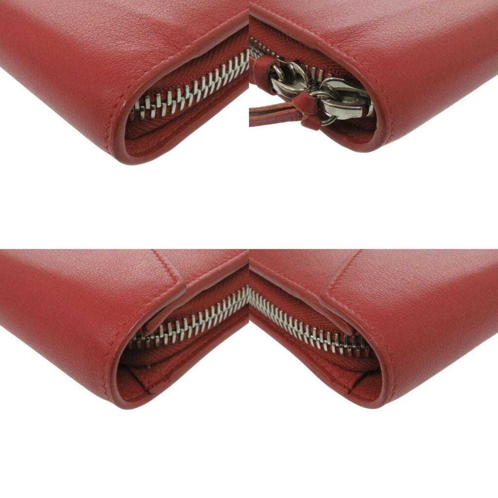 Balenciaga Red Color Leather Long Wallet (Bi-Fold)