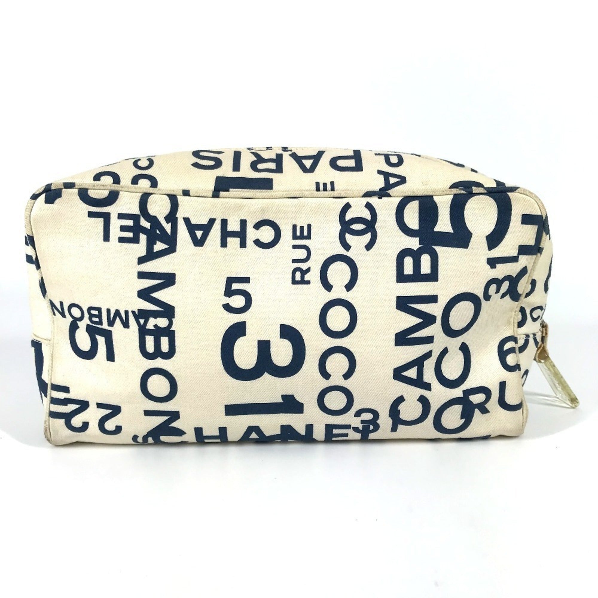 Chanel Navy White Canvas Clutch Bag