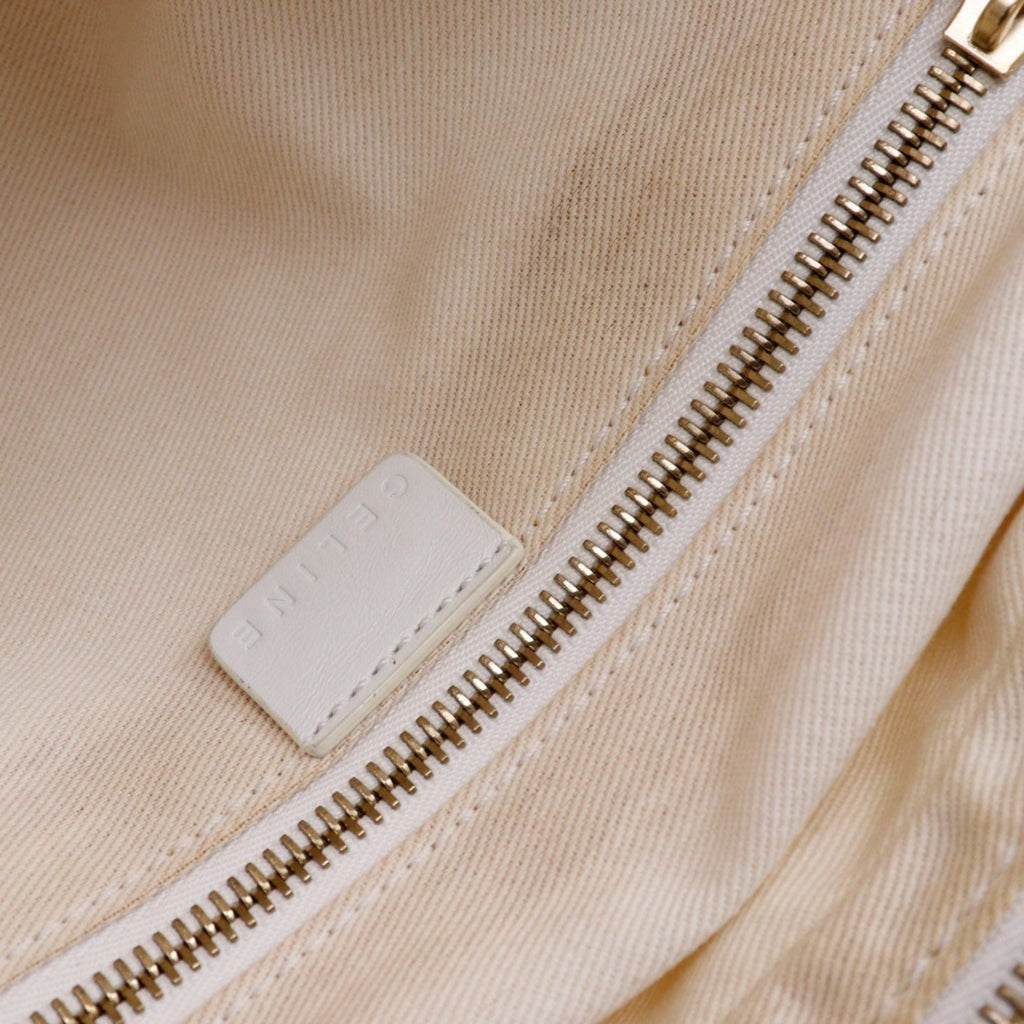 Celine White Nylon Canvas Leather Boston Bag Handbag