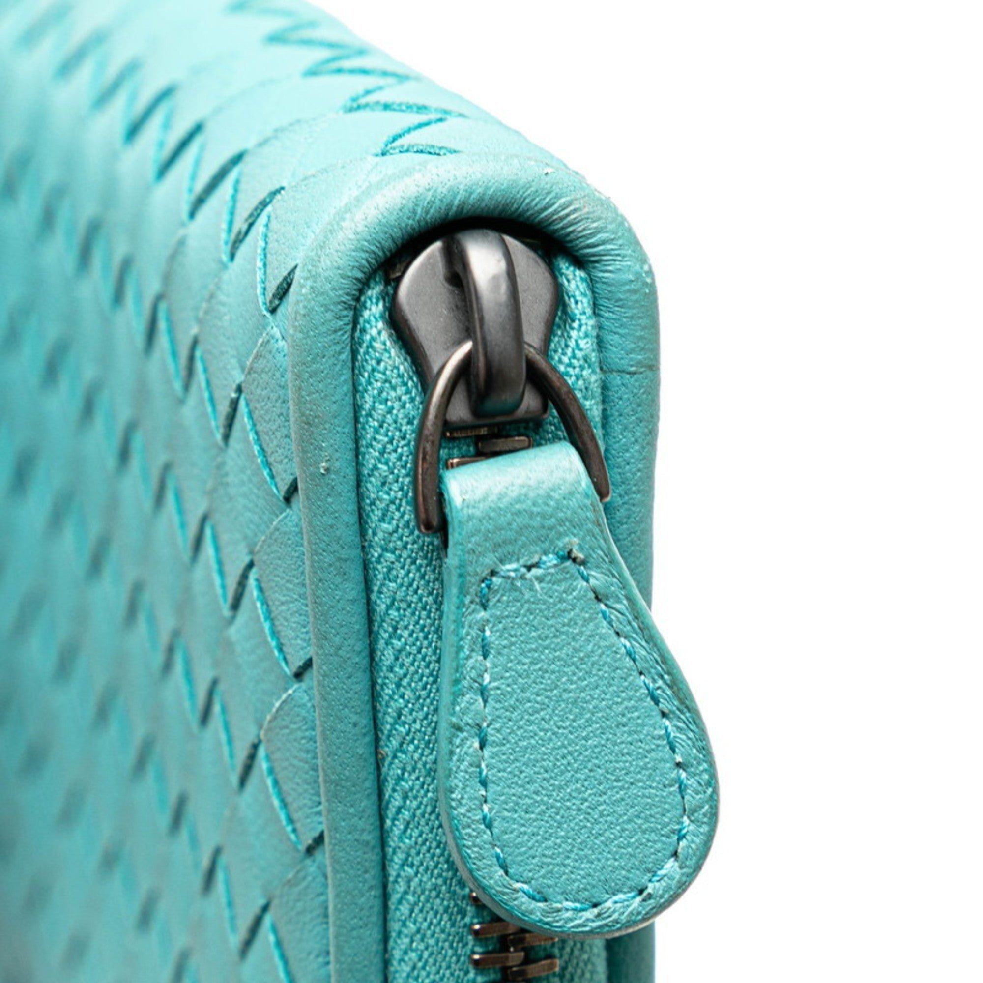 Bottega Veneta Green Light Blue Leather Long Wallet (Bi-Fold)