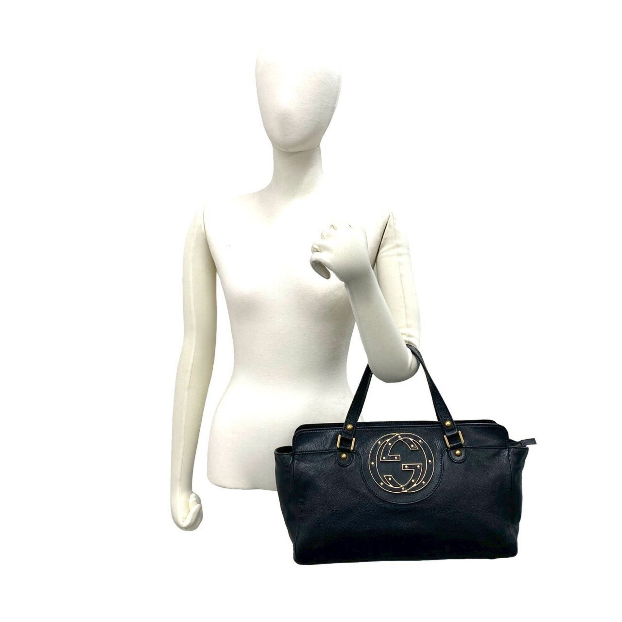 Gucci Black Leather Boston Bag Handbag Tote Bag (Pre-Owned)