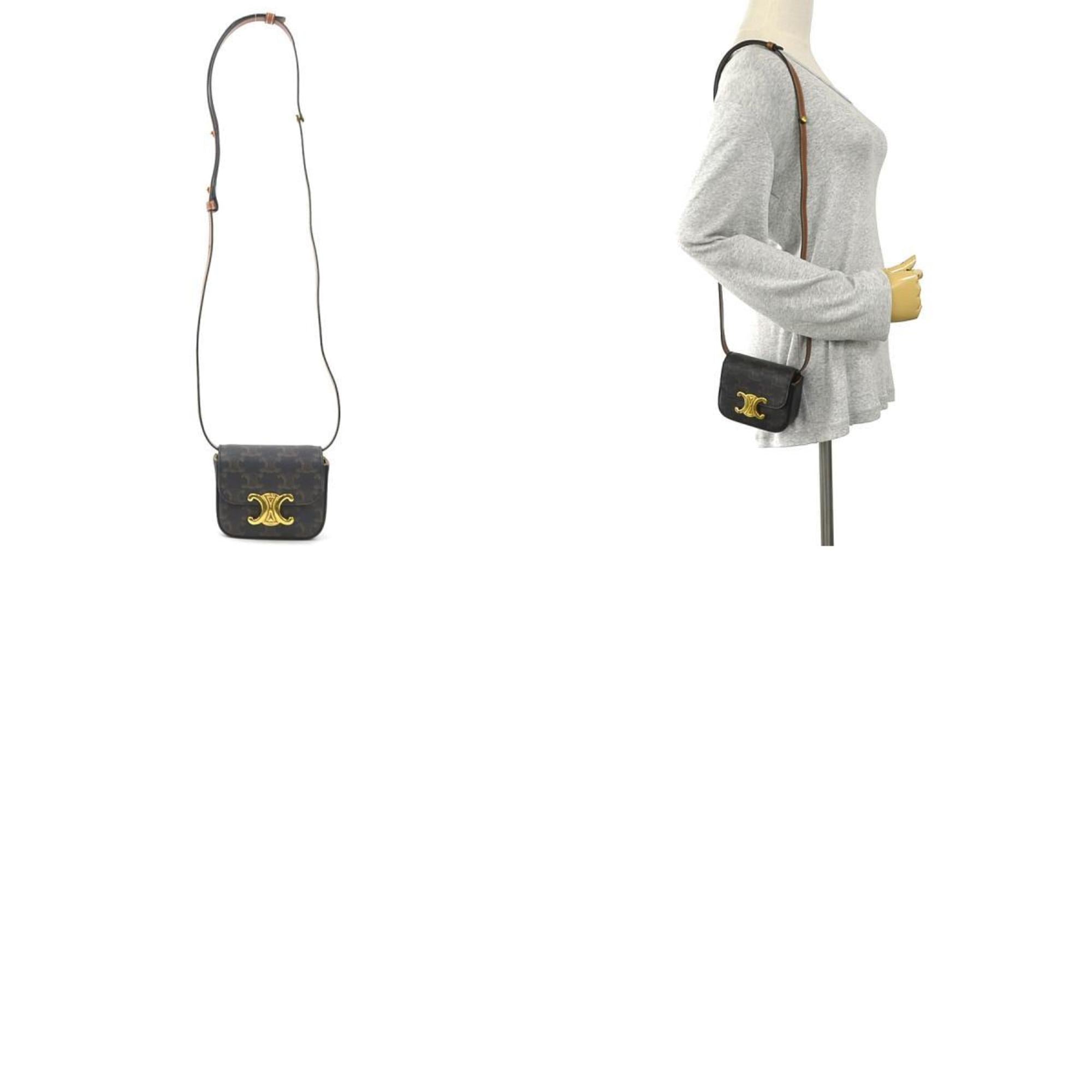 Celine Brown Coated Canvas Shoulder Bag