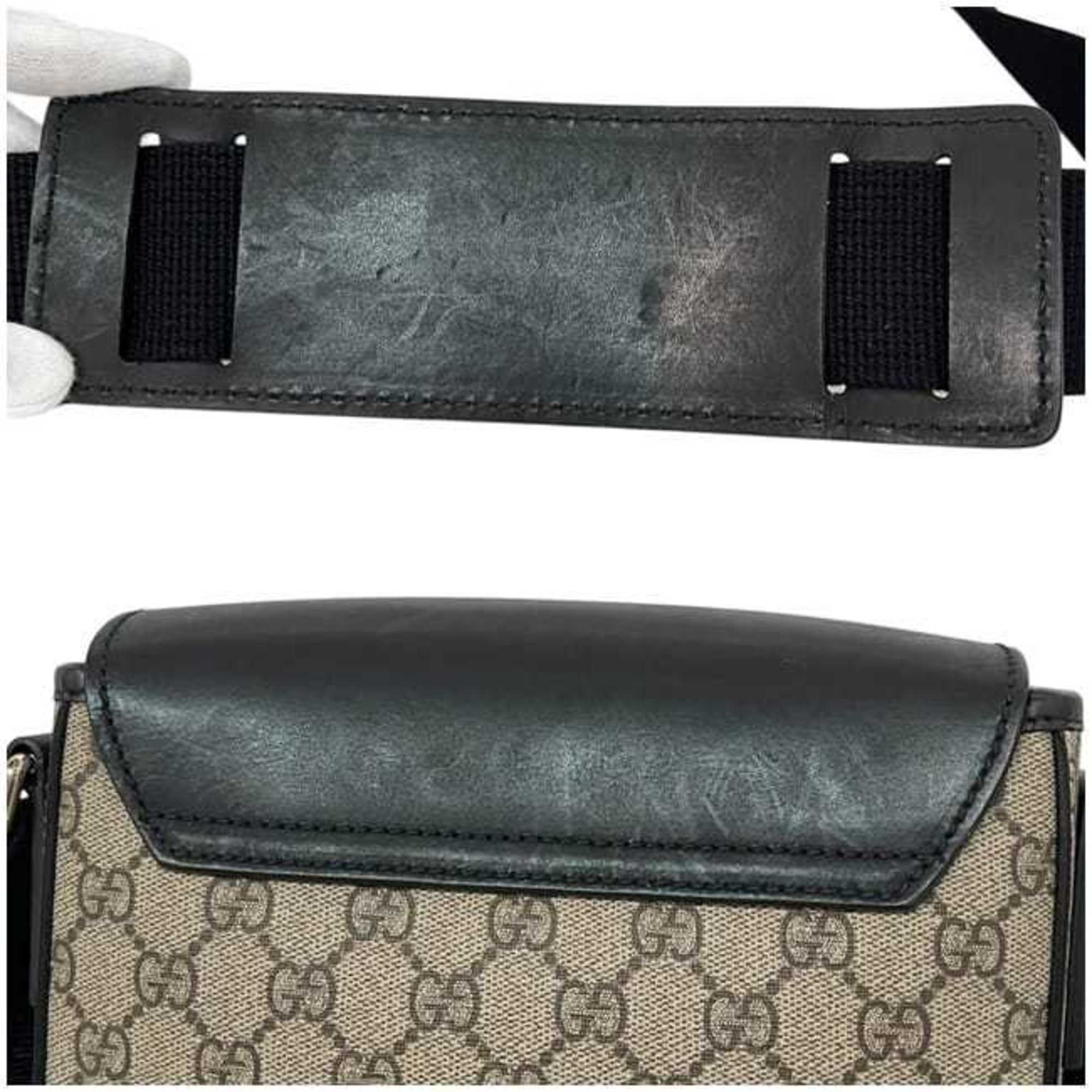 Gucci Beige Black Gg Supreme Leather Shoulder Bag (Pre-Owned)
