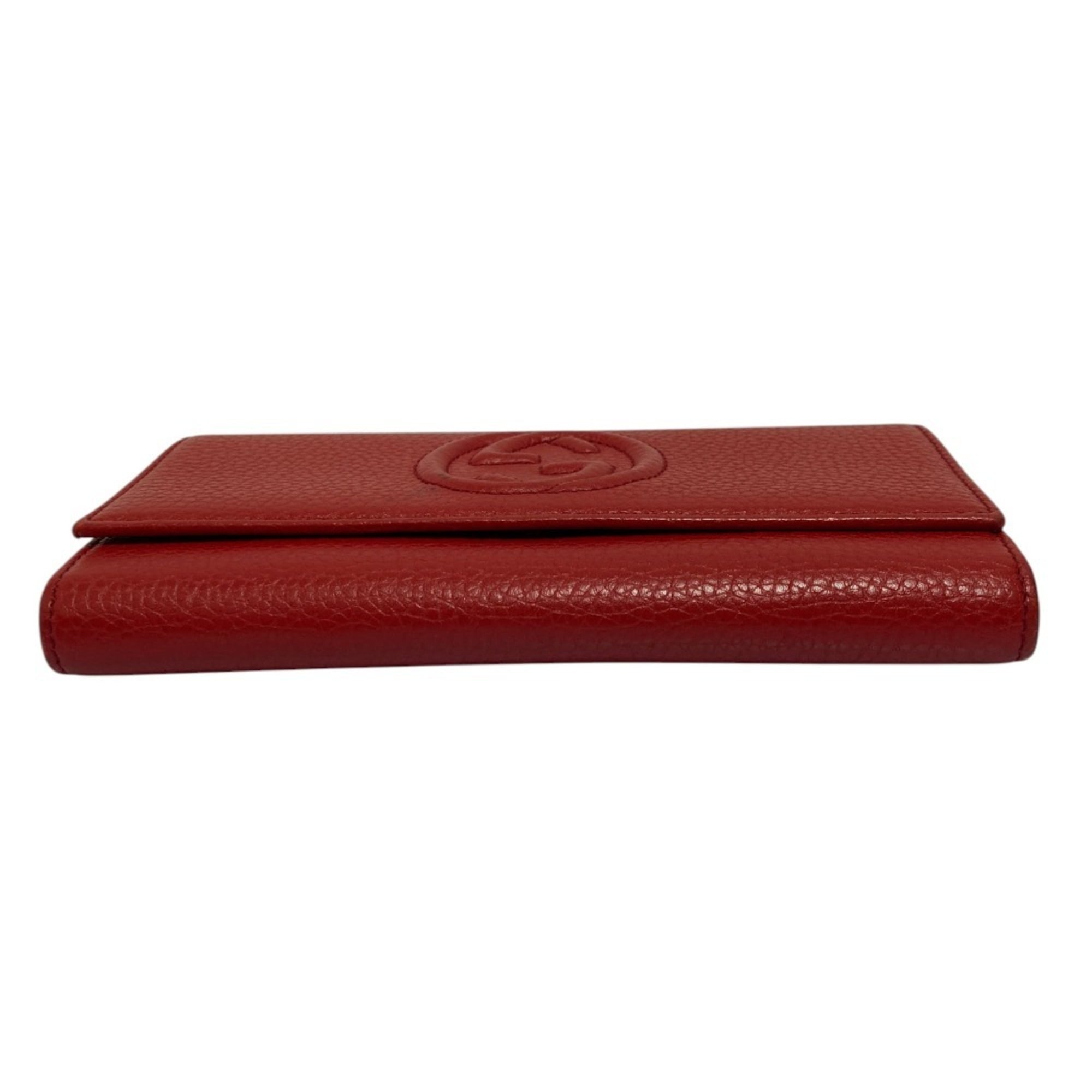 Gucci Red Color Leather Long Wallet (Bi-Fold) (Pre-Owned)