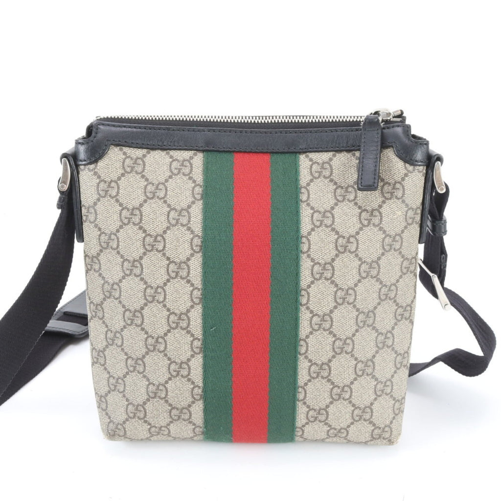 Gucci Beige Black Red Color Leather Coated Canvas Messenger Bag Shoulder Bag (Pre-Owned)