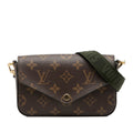 Louis Vuitton Brown Green Khaki Pvc Leather Pochette Shoulder Bag
