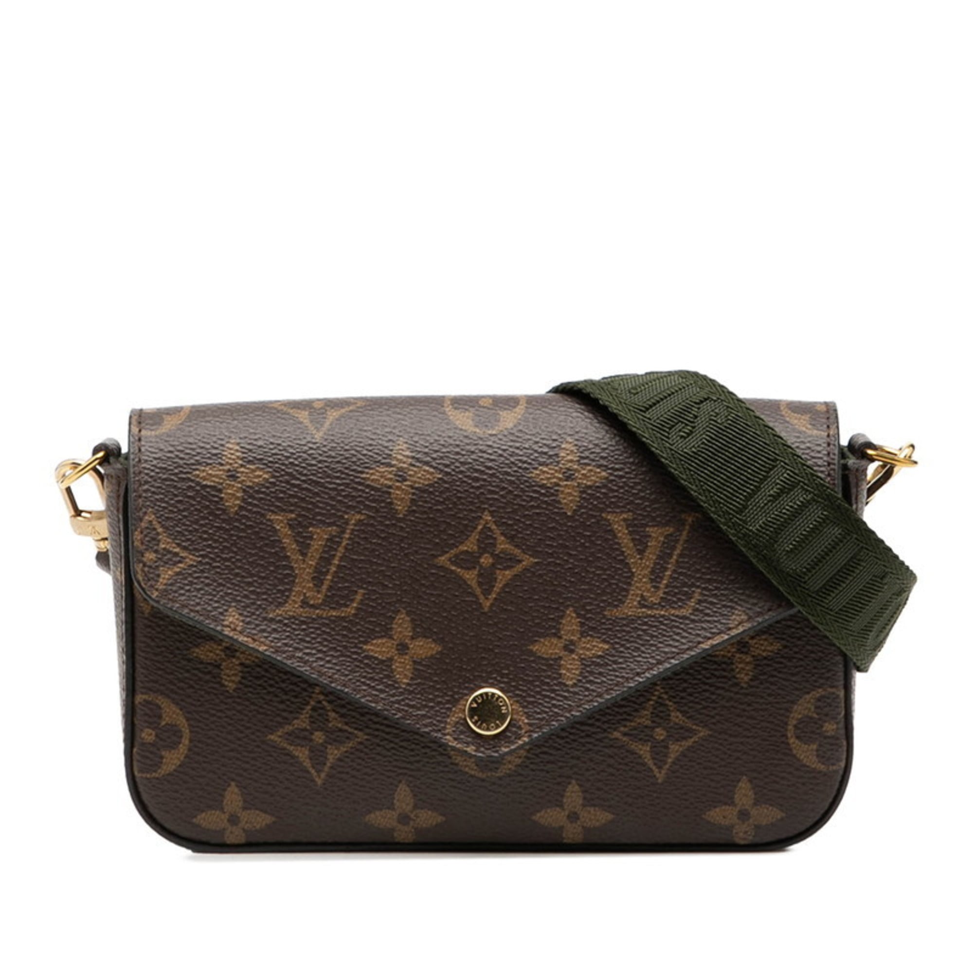 Louis Vuitton Brown Green Khaki Pvc Leather Pochette Shoulder Bag