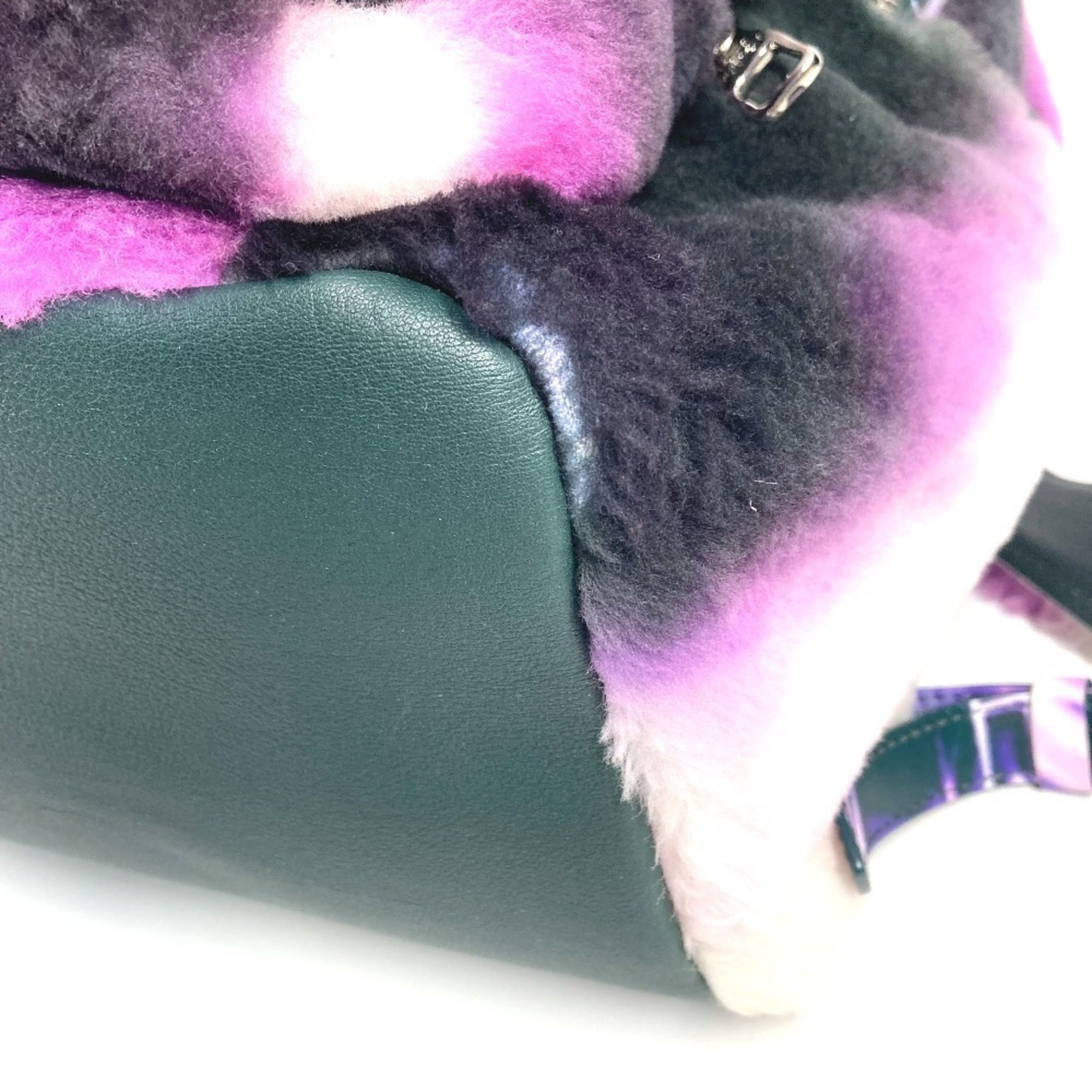 Louis Vuitton Black Purple White Fur Leather Backpack