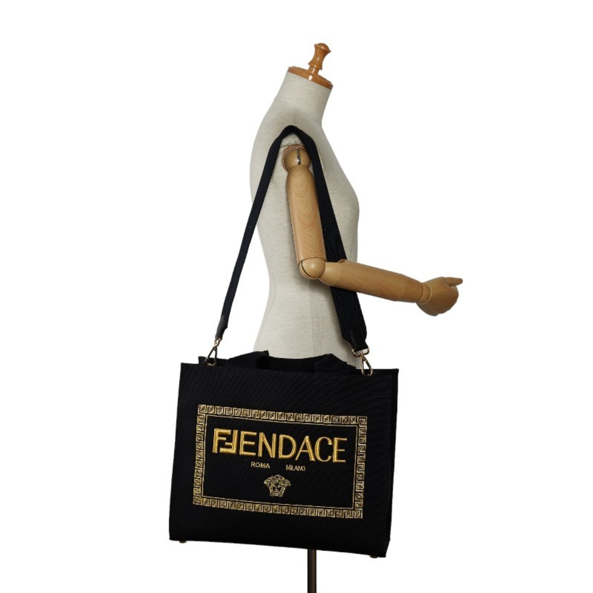 Fendi Black Yellow Canvas Shoulder Bag Tote Bag