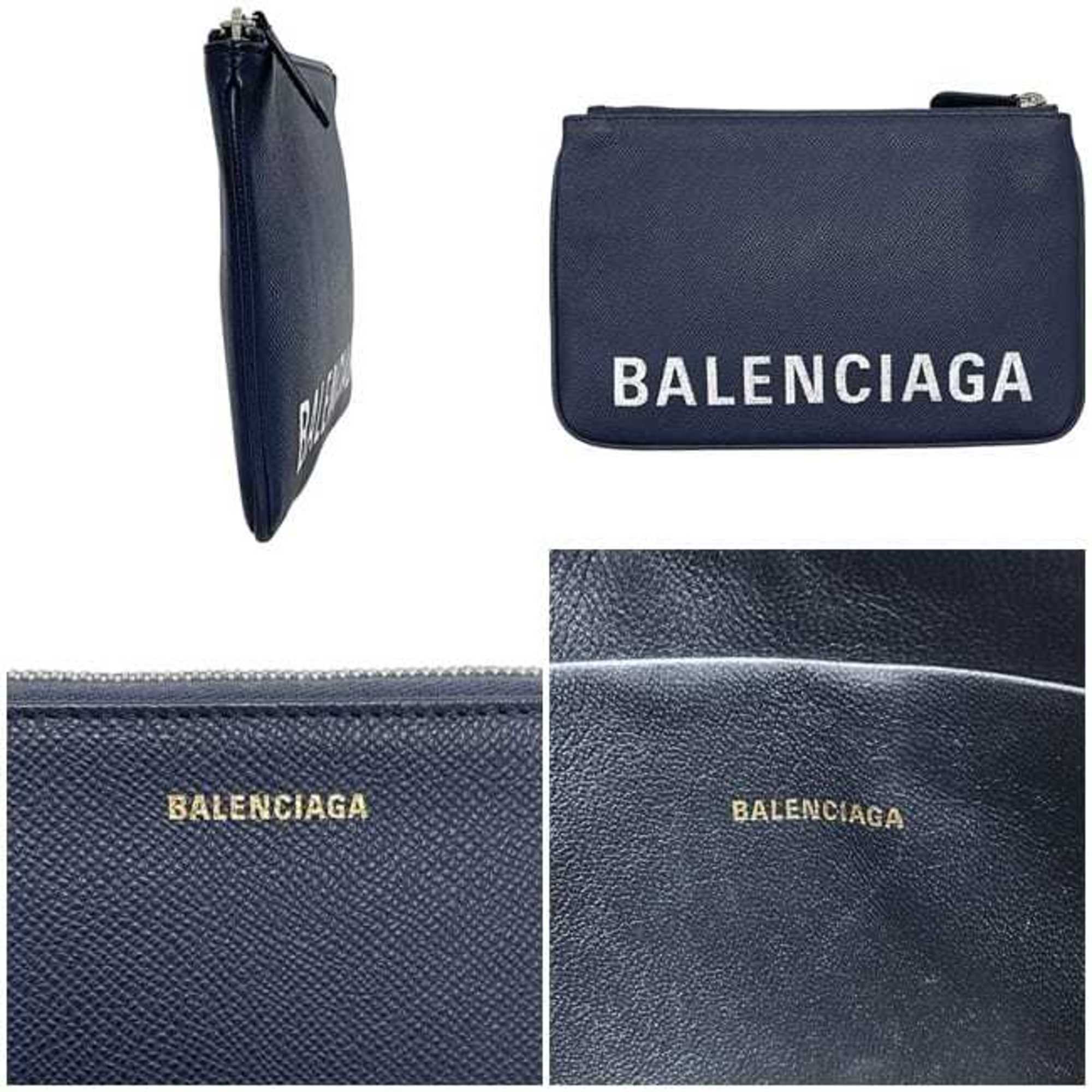 Balenciaga Navy Leather Clutch Bag Pouch